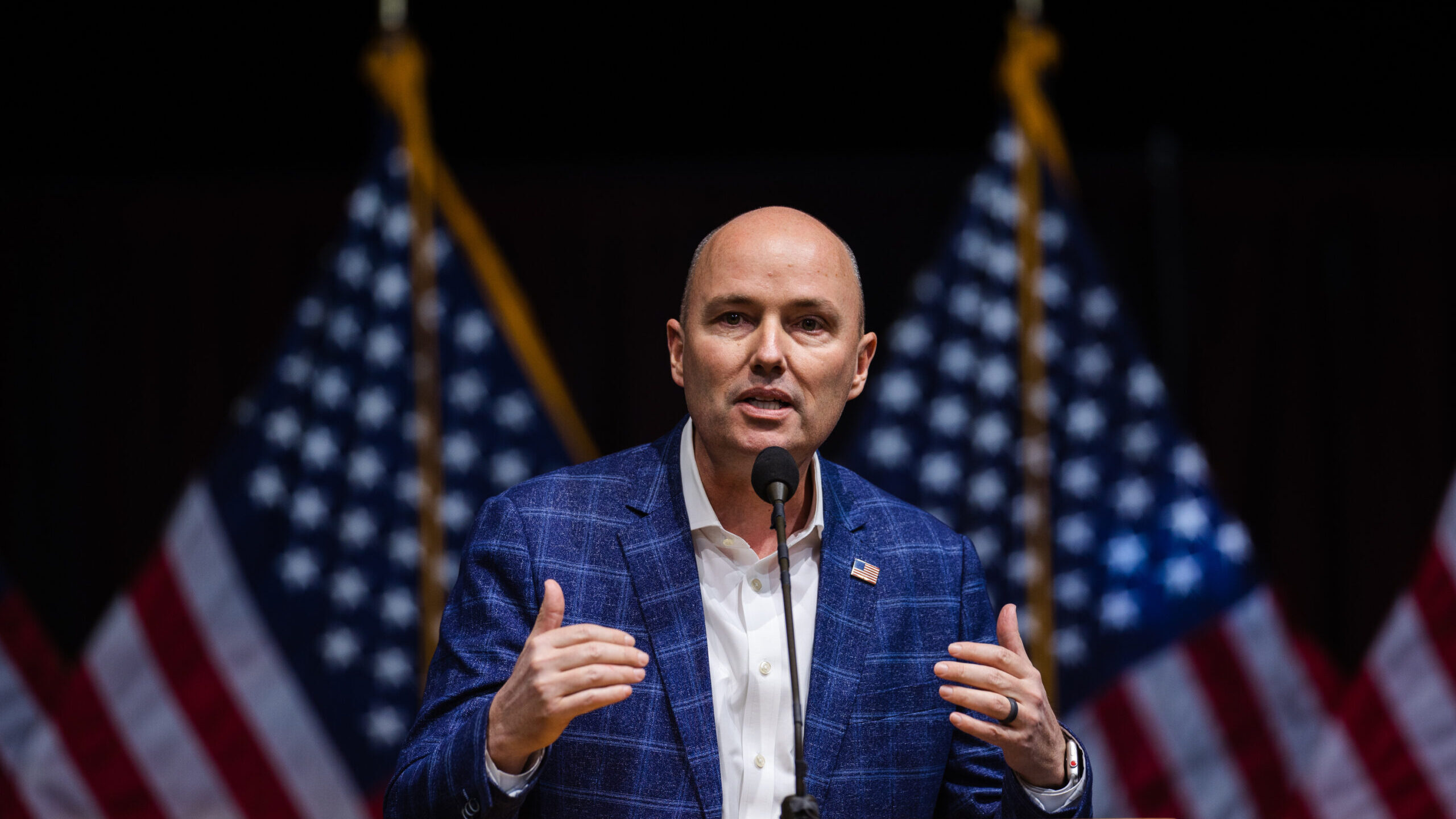 Image of Utah Gov. Spencer Cox. When presidential candidate and Florida Governor Ron DeSantis comes...