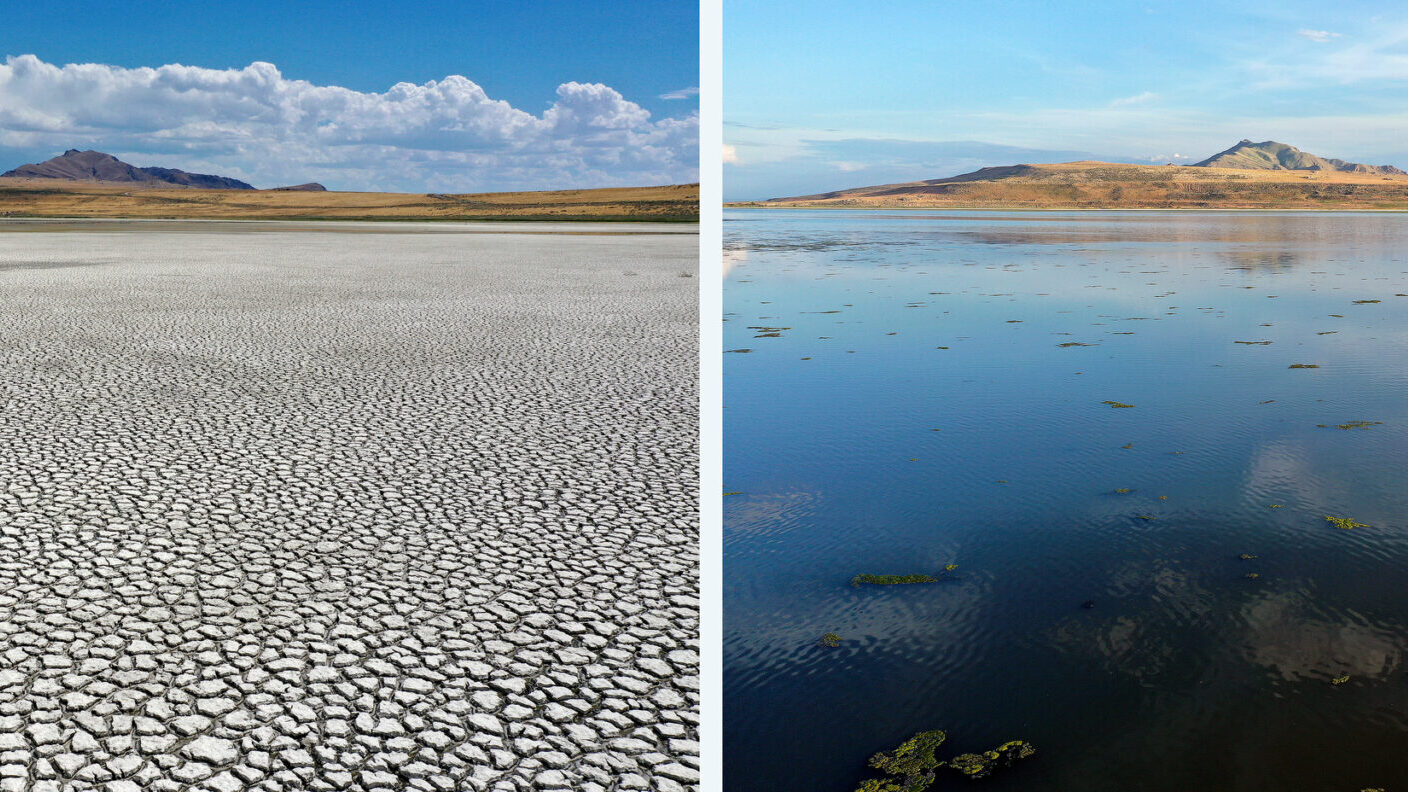Comparison between July 22, 2022 and June 5, 2023 as Great Salt Lake gains over five feet of water ...