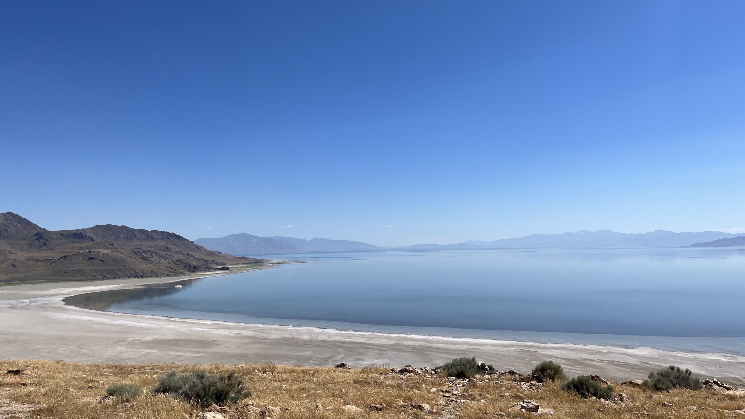 Image of the shoreline of Great Salt Lake, a body of water in Utah to which actor Leonardo DiCaprio...
