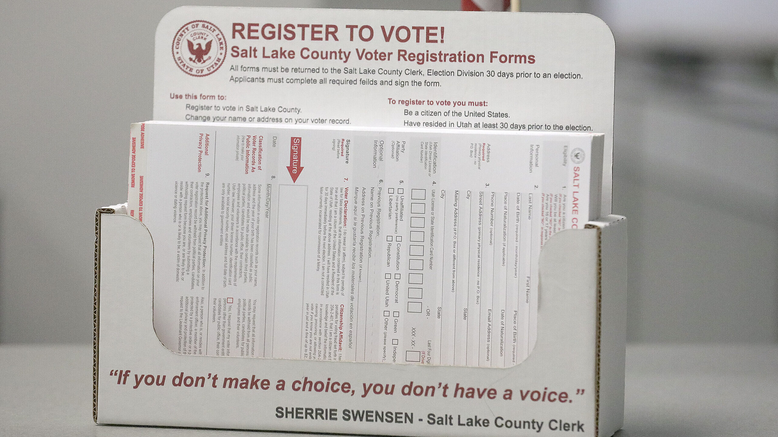 Image of a Salt Lake County voter registration. As the dust settles on Celeste Maloy's voter regist...