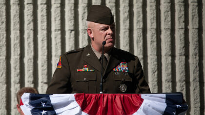 Maj. Gen. Michael Turley, the adjutant general of the Utah National Guard talks at the Armed Force...