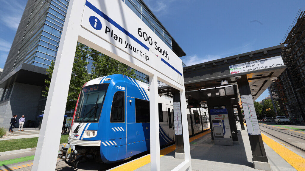 A train arrives at a stop at the 600 South UTA TRAX stop. Utah Transit Authority announced free far...