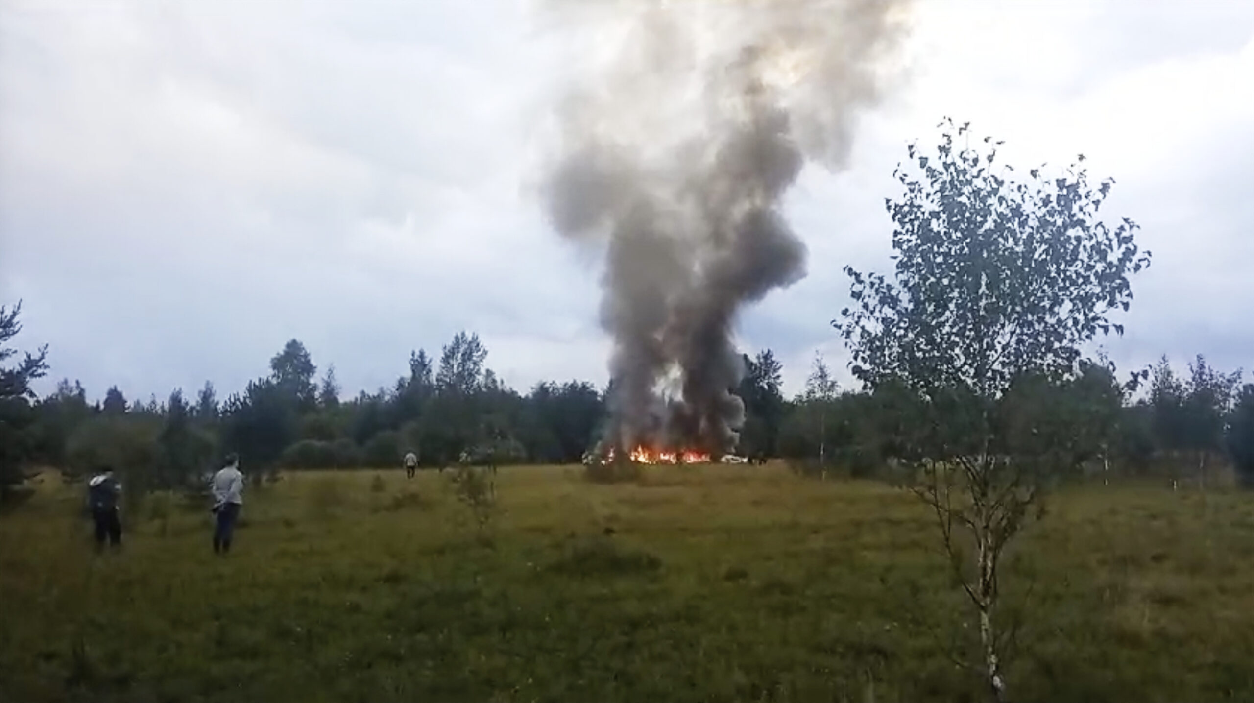 Image taken from video showing smoke and flames rising from a crashed private jet near the village ...