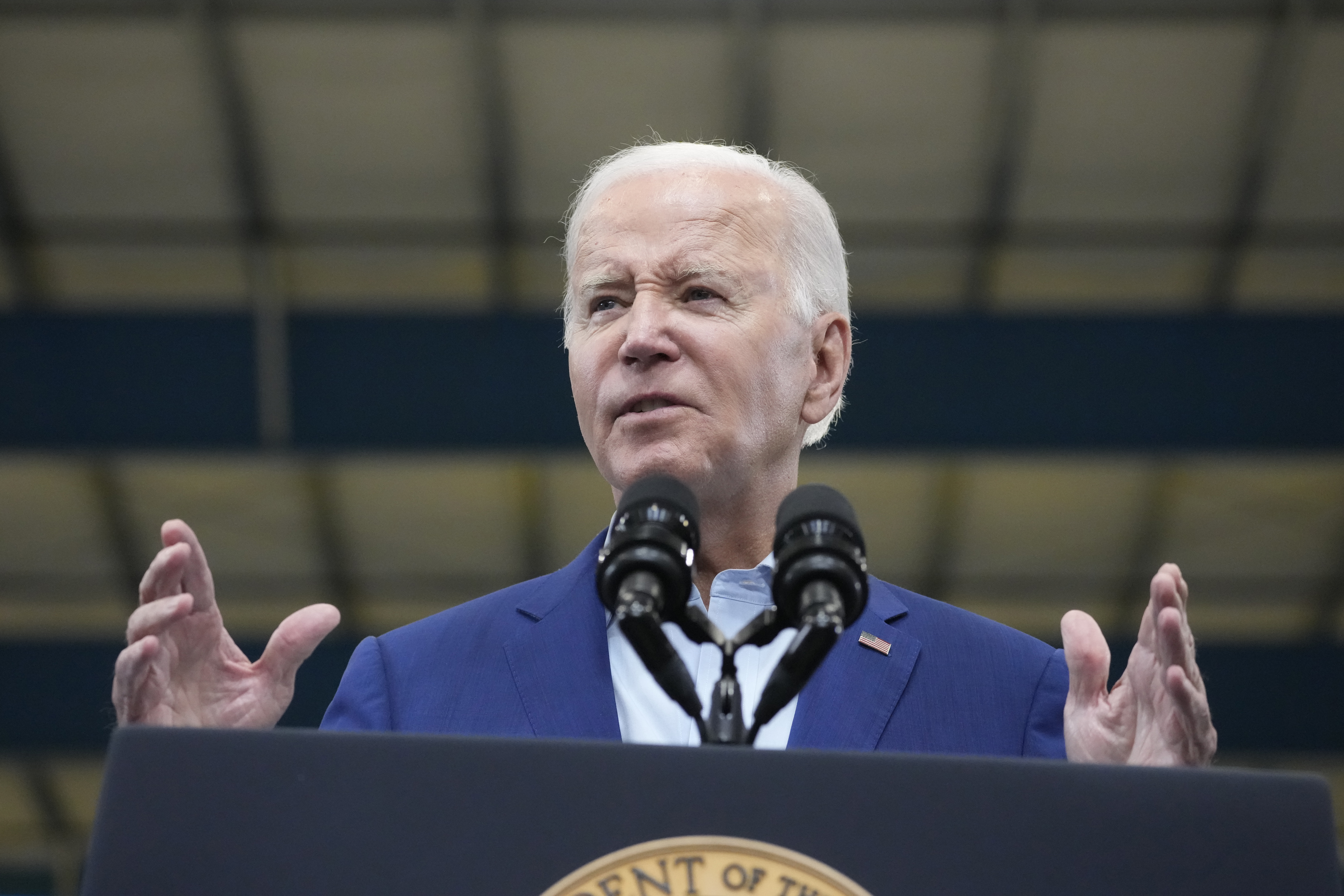 President Joe Biden speaks at the Arcosa Wind Towers, Wednesday, Aug. 9, 2023, in Belen, N.M. Biden...