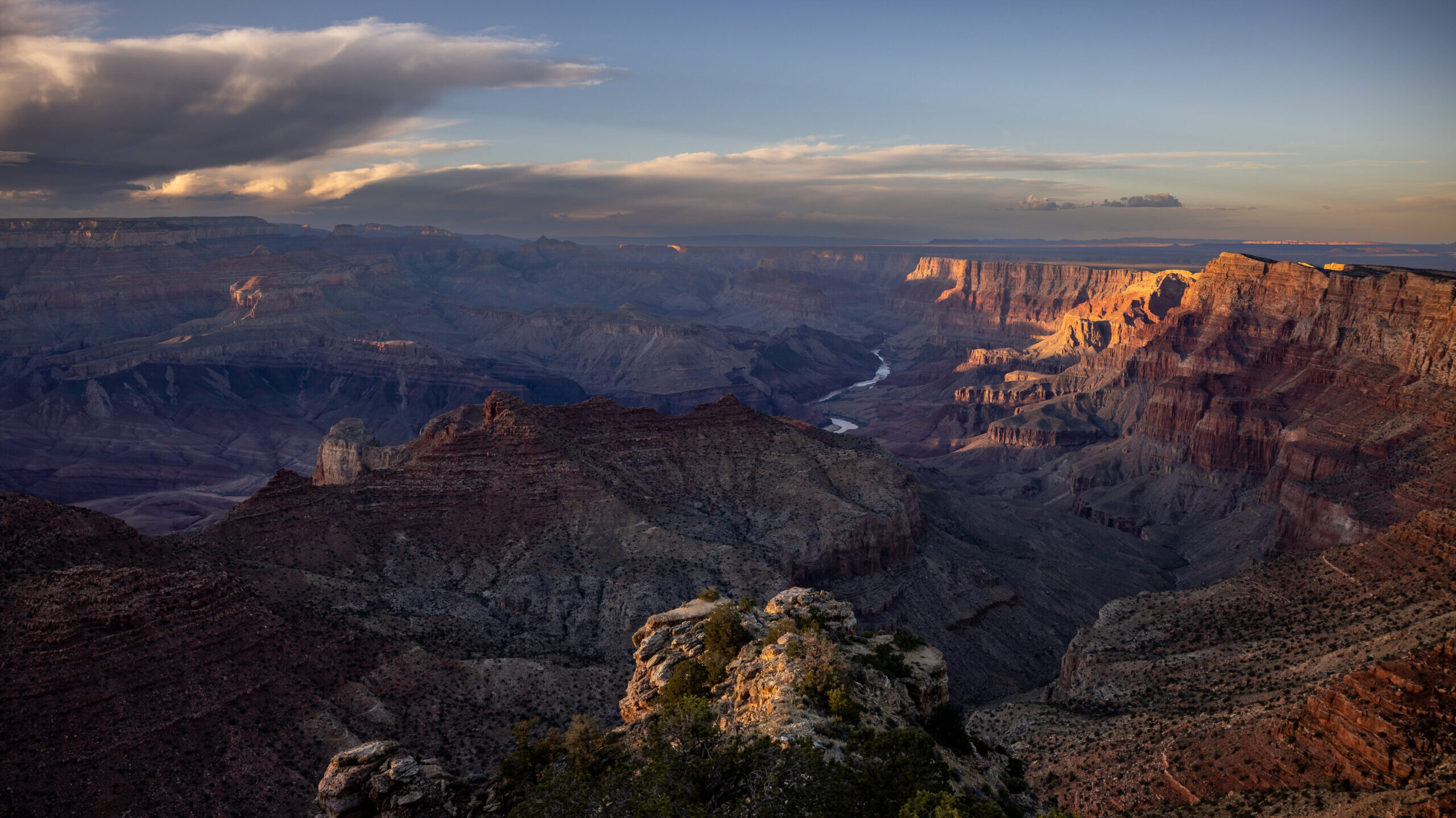The Colorado River is visible flowing through the Grand Canyon as seen from the south rim of Grand ...