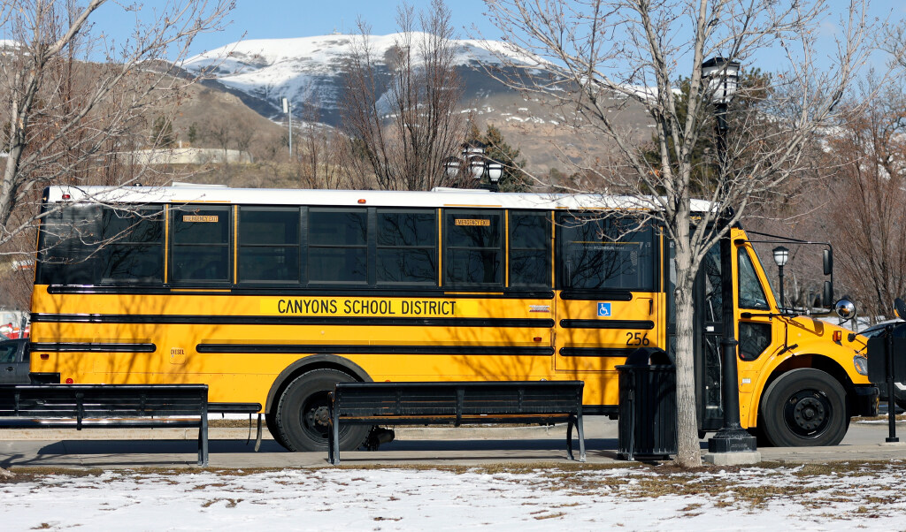 A Canyons School District bus is pictured outside of the Capitol in Salt Lake City, on Tuesday, Feb...