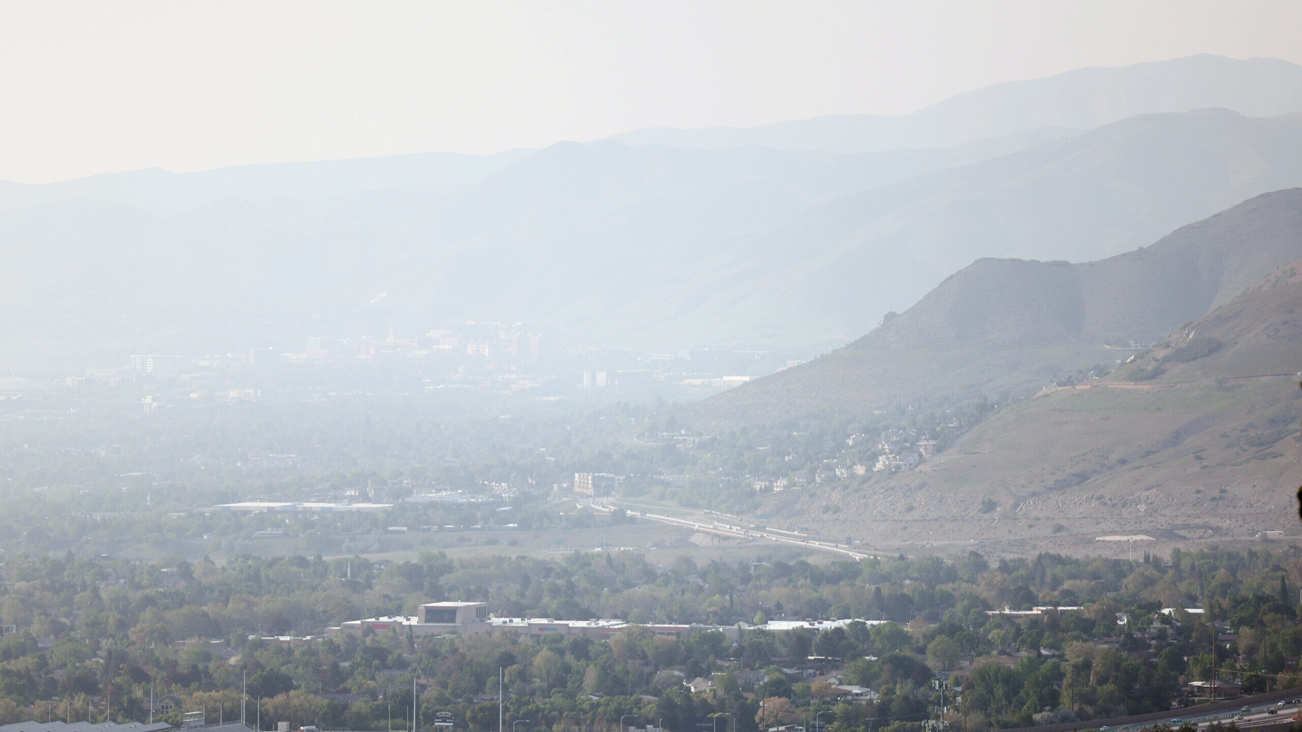 Hazy air in and around Salt Lake City on Friday, May 19, 2023. Photo credit: Scott Winterton/Desere...