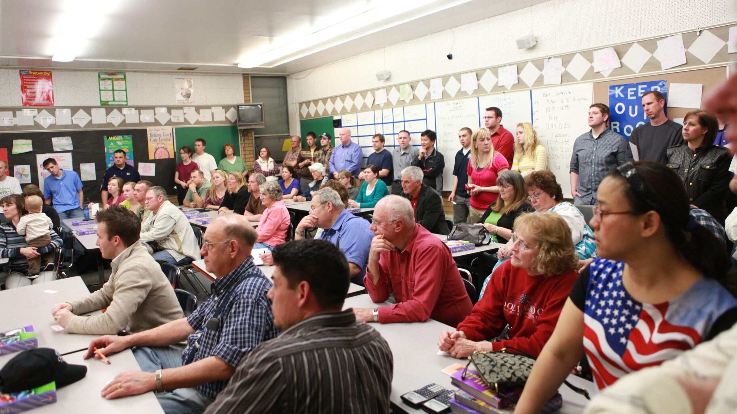in classrooms at Mt. Logan Middle School in Logan, Utah a Republican caucus meeting....