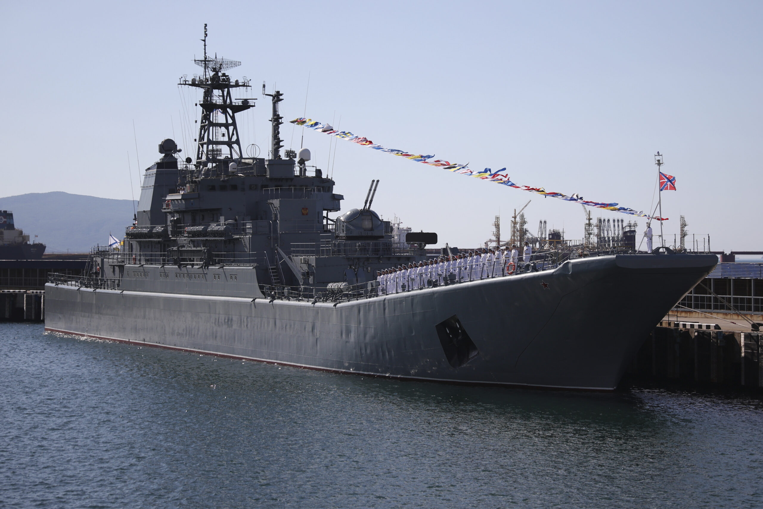 The Olenegorsky Gornyak warship stands moored at a harbour of Novorossiysk, Russia, Sunday, July 30...