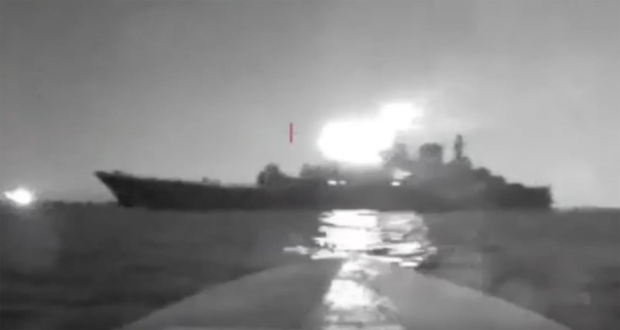 Social media videos showed a Russian warship listing heavily and being towed after Moscow claimed i...