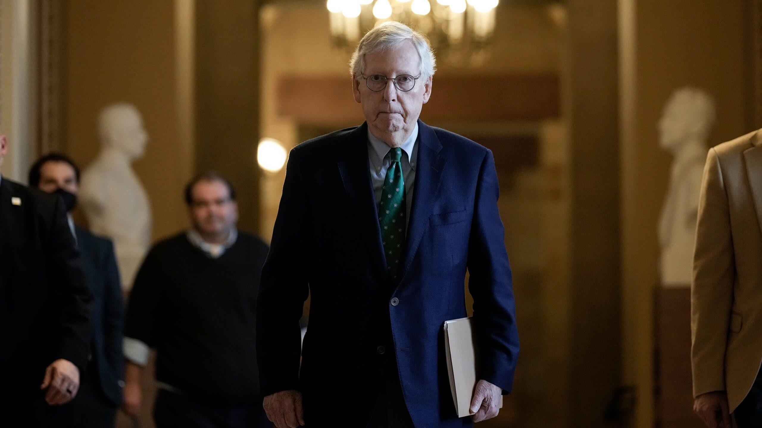Image of Senate Minority Leader Mitch McConnell leaves his office and walks to the Senate floor at ...