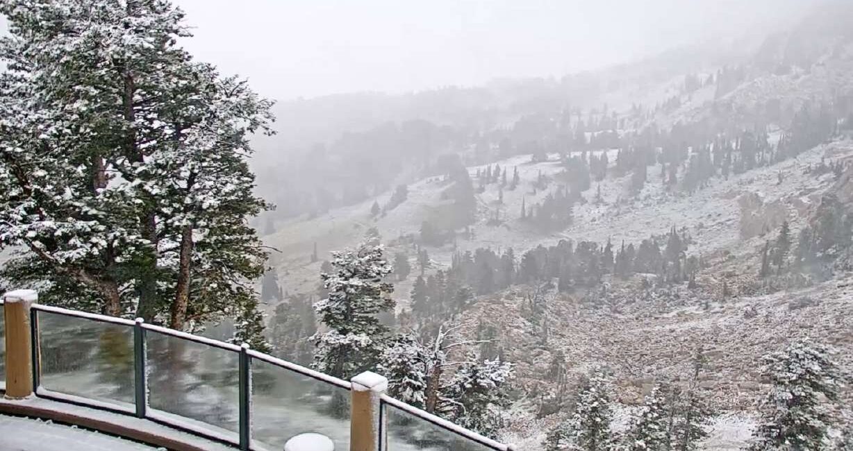 snow falls at a utah ski resort...