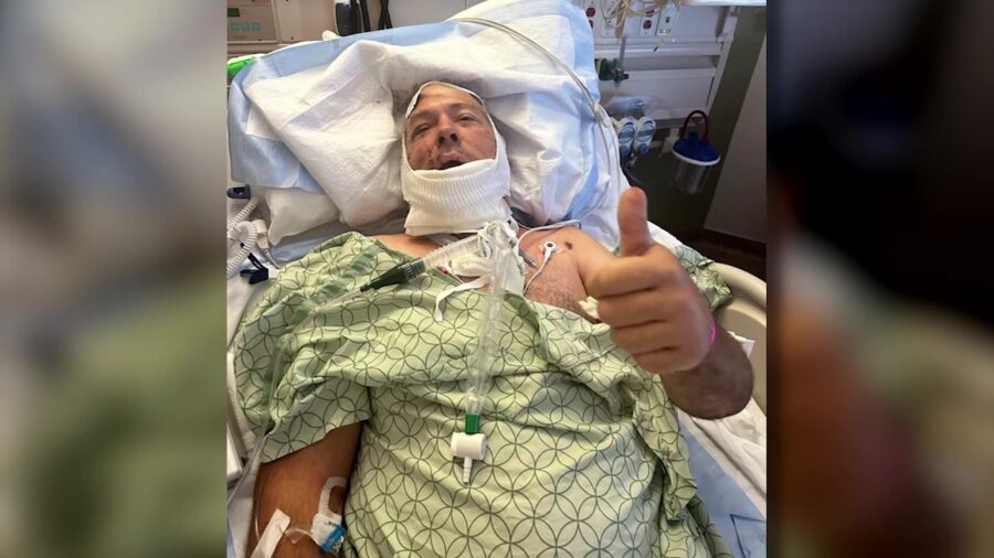 Rudy Noorlander in a University of Utah hospital bed after the attack. (Courtesy: Katelynn Davis)...