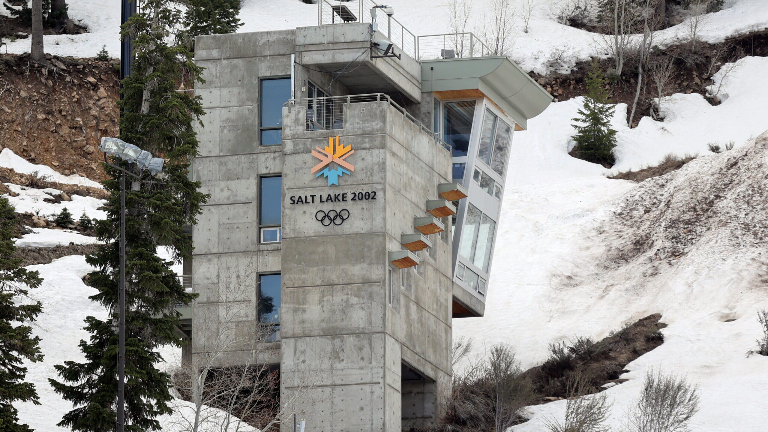 A viewing tower is pictured by the ski jumps at the Utah Olympic Park, which was built for the Salt...