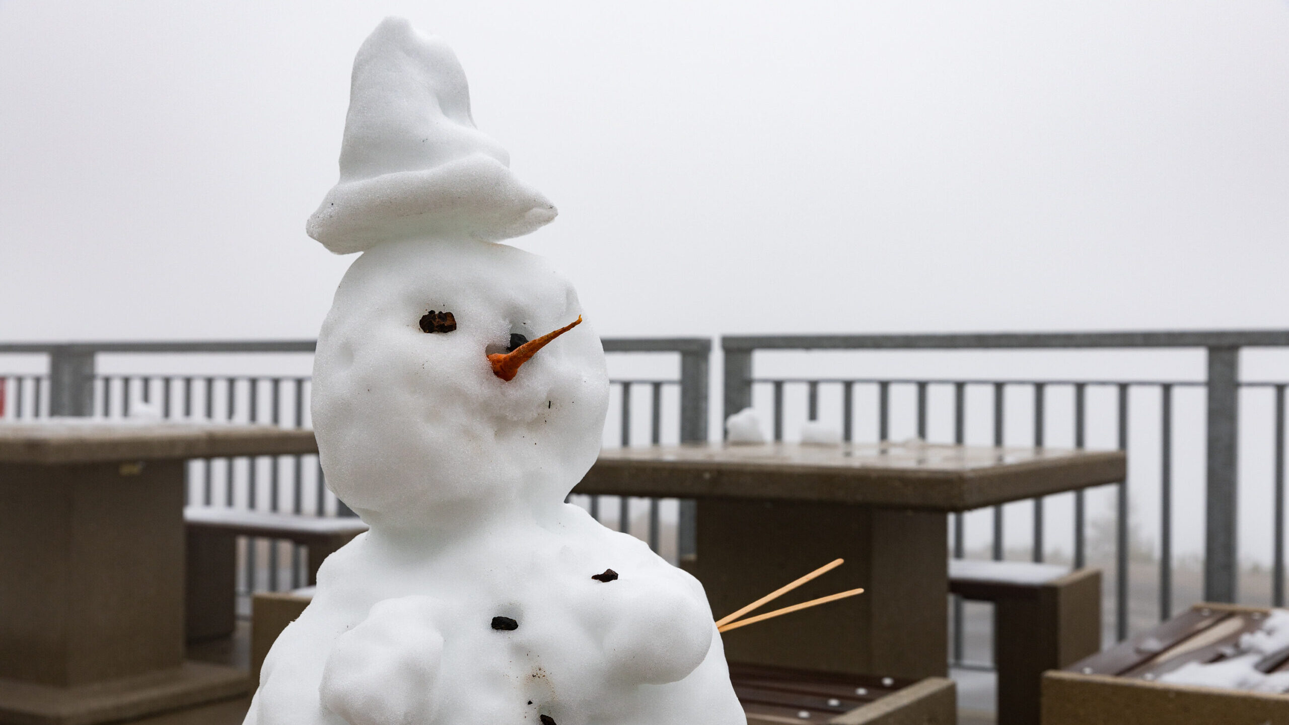 Image of a snowman, created at Snowbird Ski Resort when the snow fell on Labor Day in 2023. The Nat...