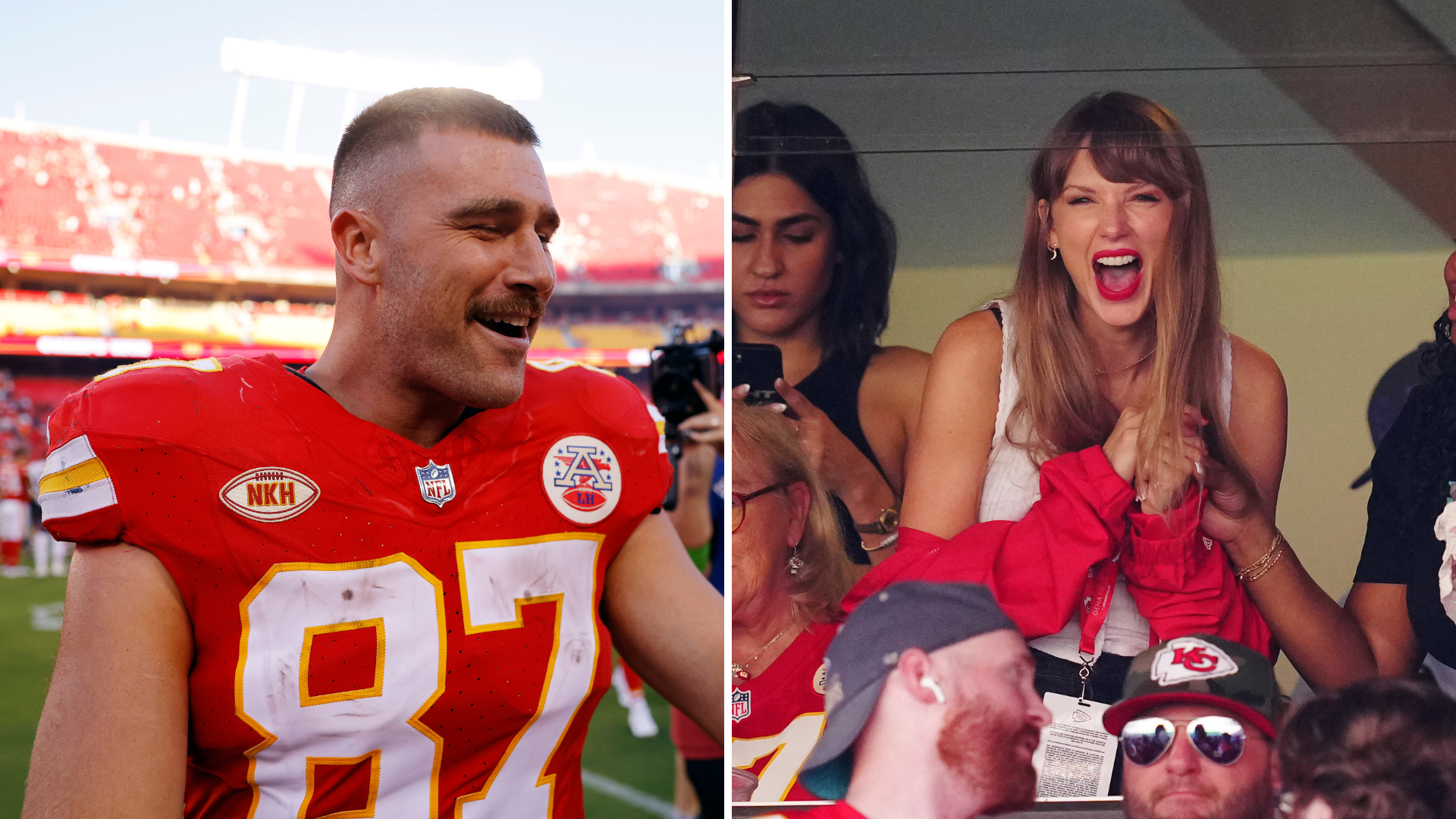 Travis Kelce and Taylor swift allegedly dating after Taylor was seen with Kelce's mom Donna at Sund...