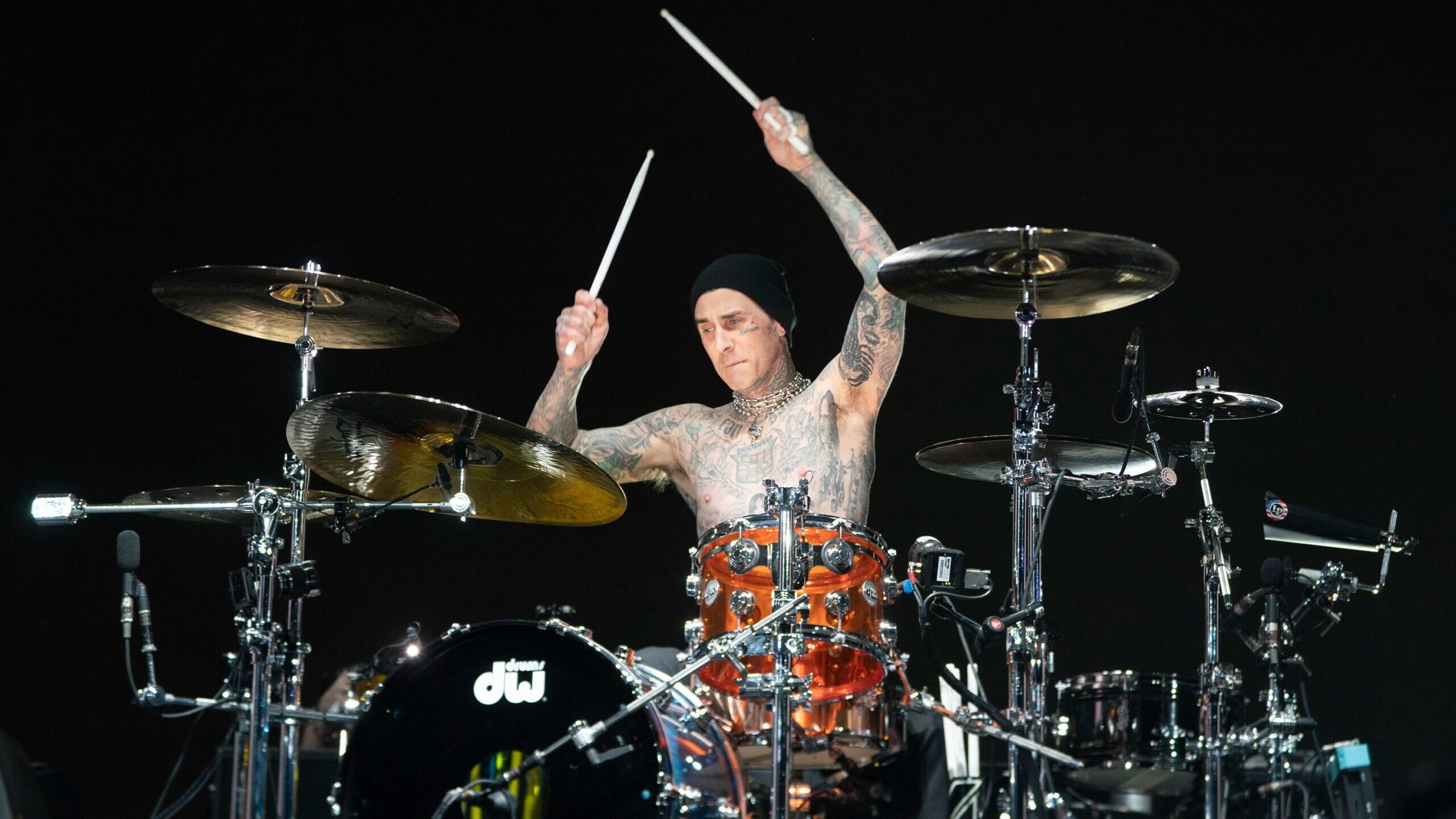 Travis Barker of Blink-182 performing at the Coachella Music and Arts Festival on April 24. Photo c...