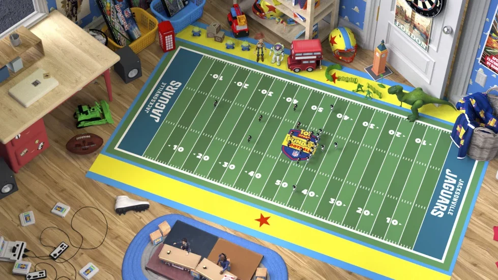 Toy story-themed football Sunday’s game between the Atlanta Falcons and Jacksonville Jaguars at L...