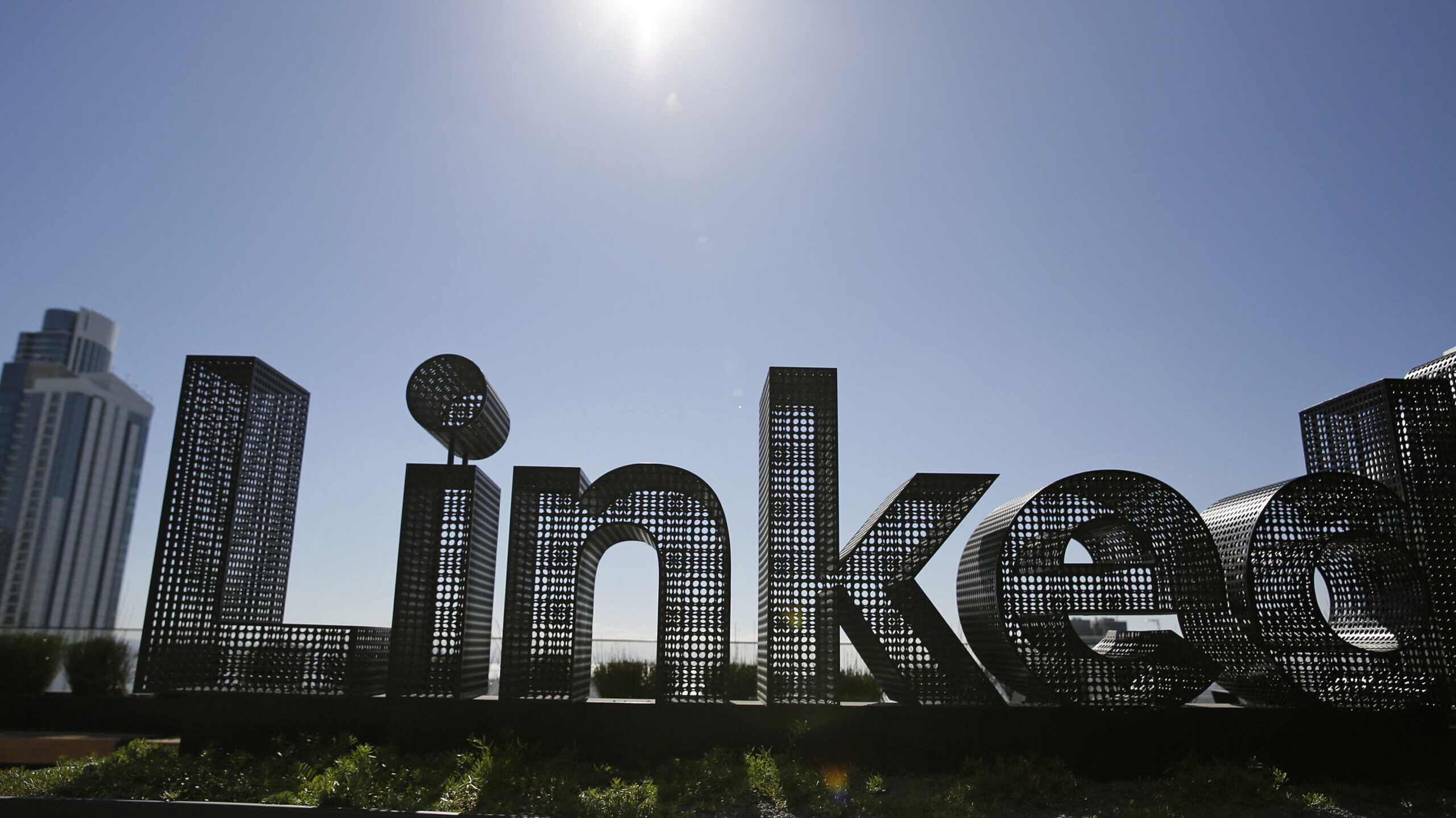 FILE - A sculpture on a terrace outside the offices of LinkedIn is shown on Sept. 22, 2016, in San ...