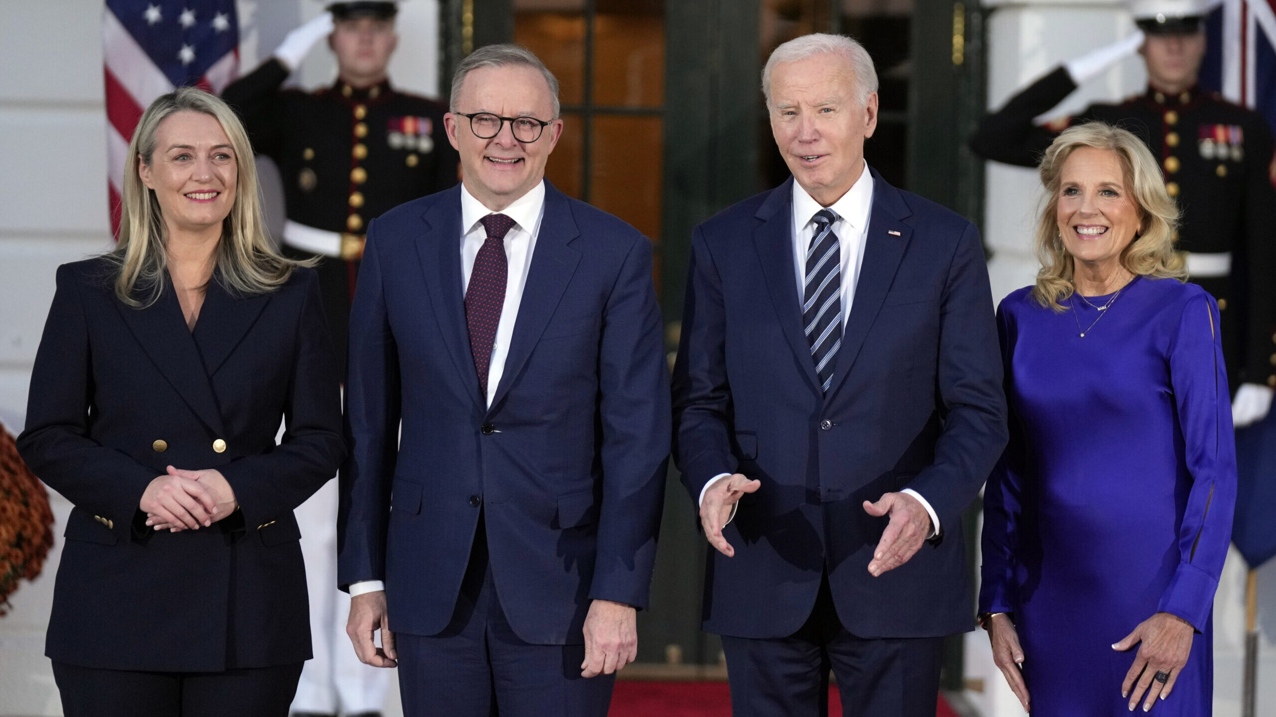 President Joe Biden and first lady Jill Biden welcome Australia's Prime Minister Anthony Albanese a...