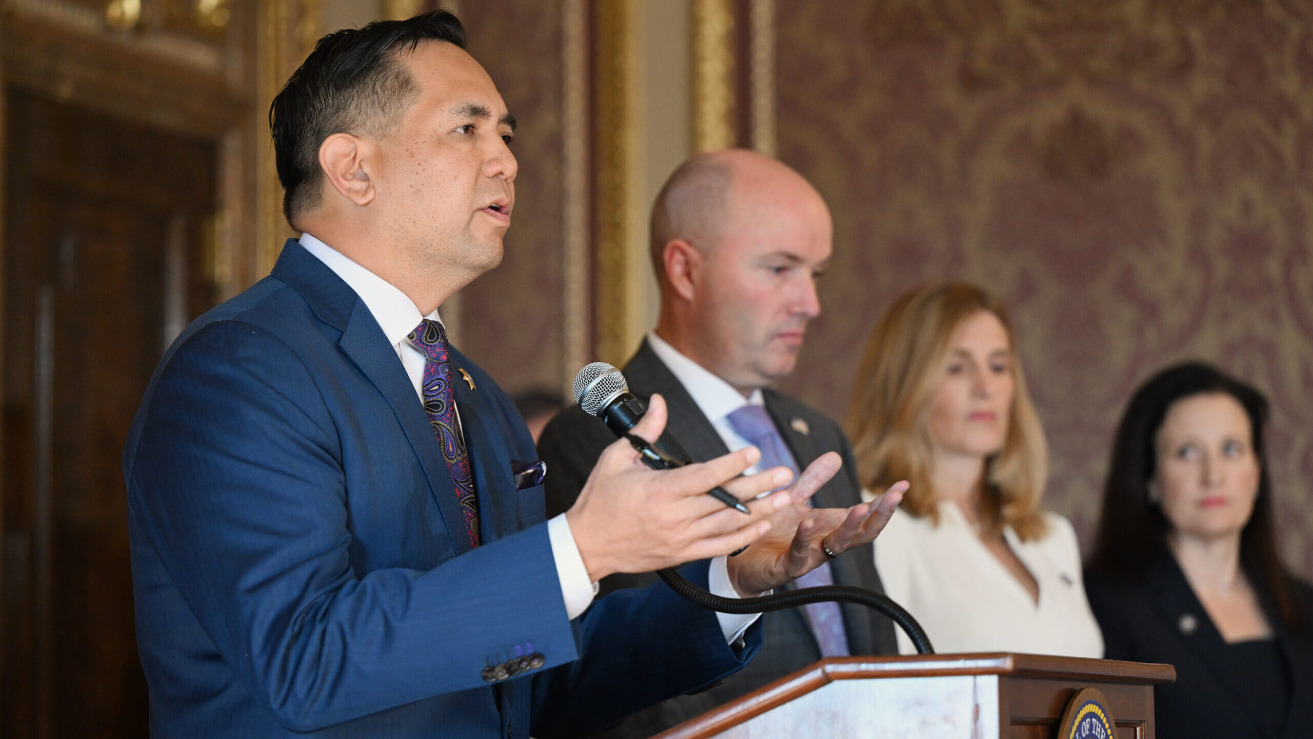 Image of Utah Attorney General Sean Reyes as he discusses details of a lawsuit filed against TikTok...