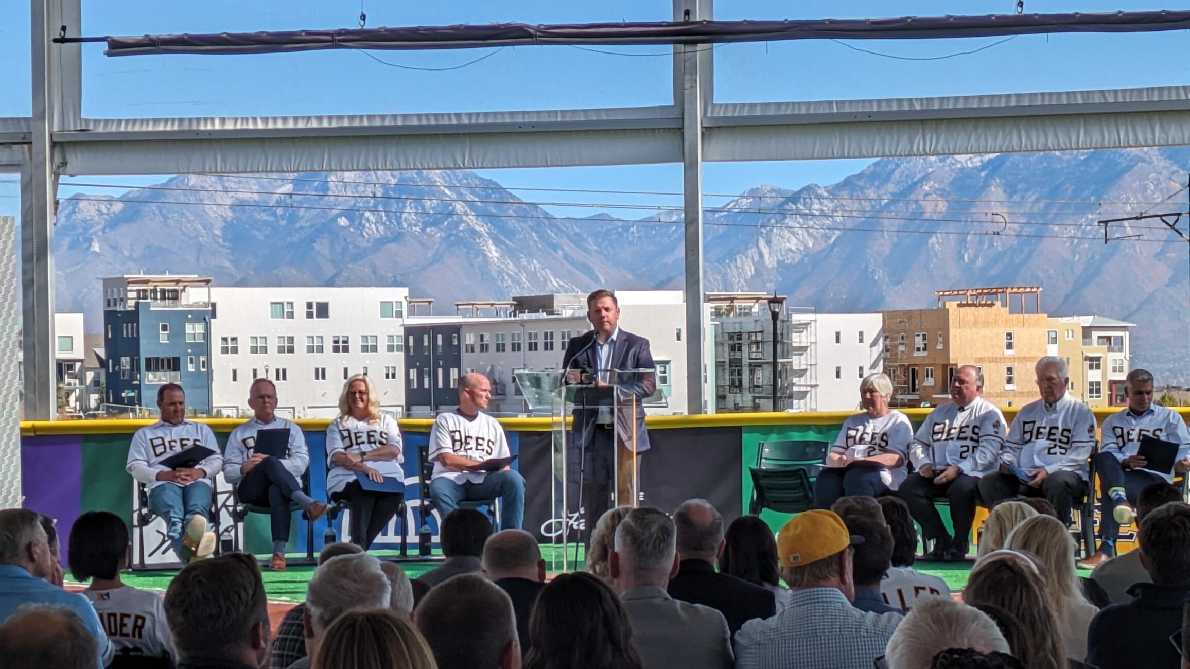 State, city, and legislative leaders joined the Bees owners, the Larry H. Miller Group, for a cerem...