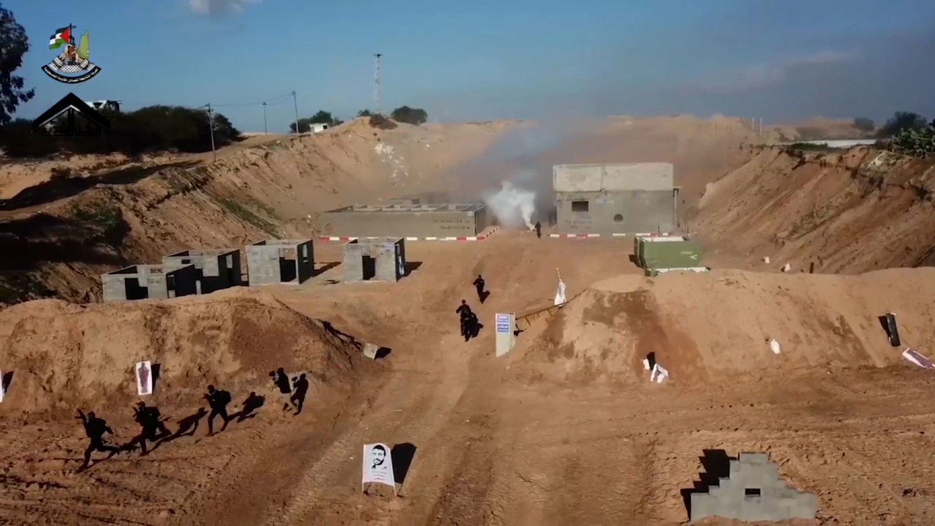 A still from a video shows Hamas militants at a training camp near the Gaza-Israel border....