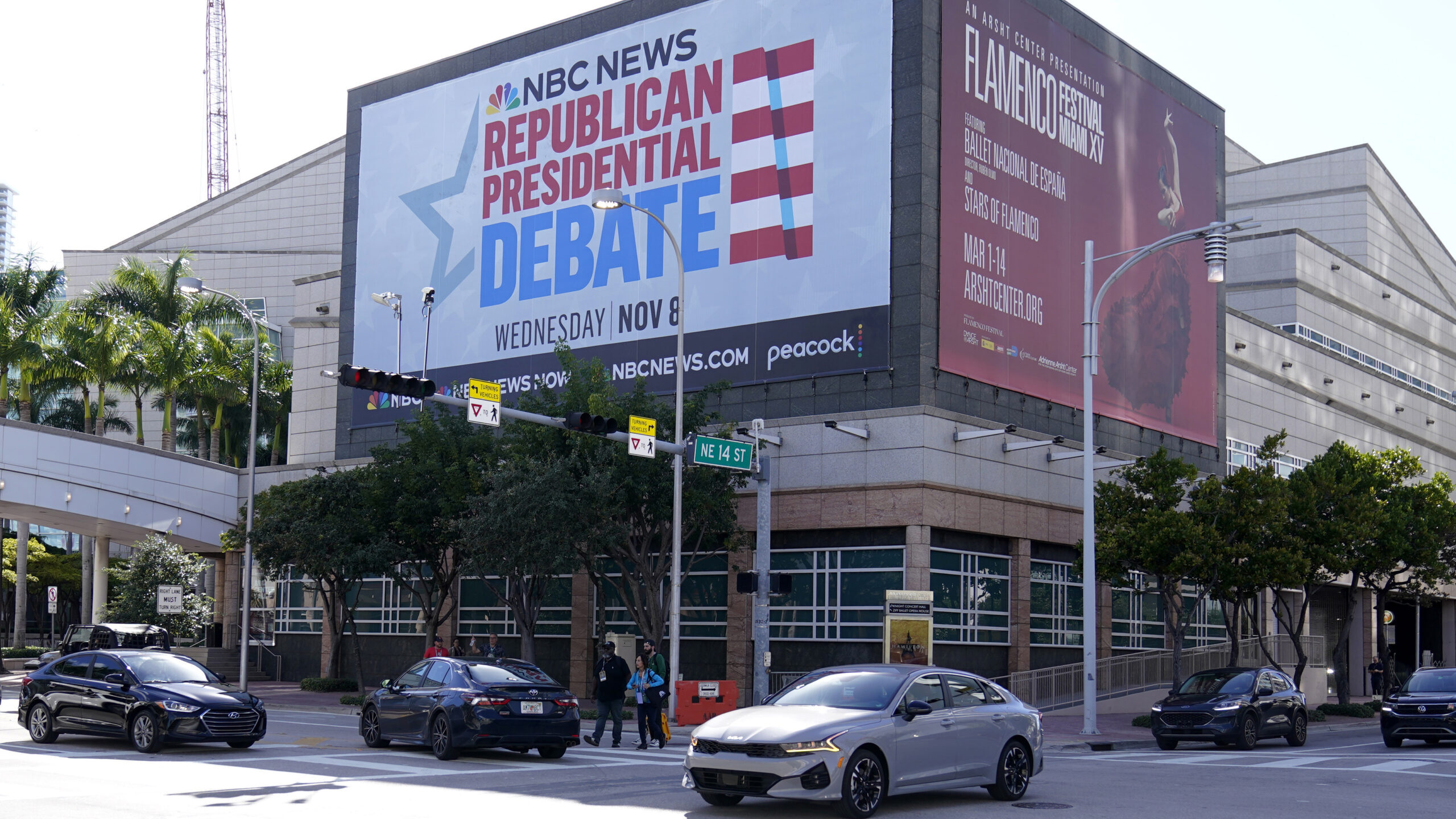 a billboard advertises the third republican presidential debate...