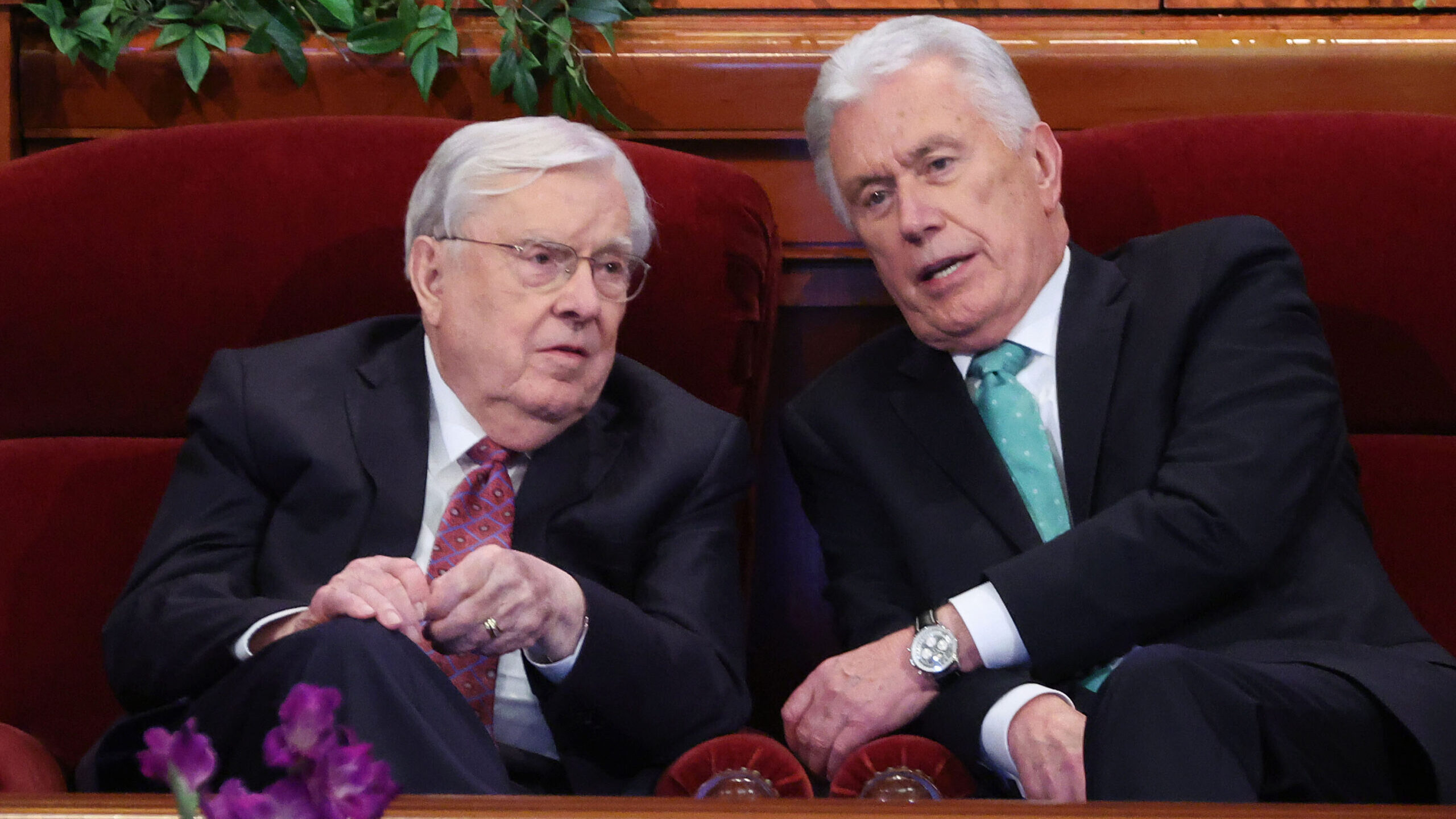 FILE: President M. Russell Ballard and Elder Dieter F. Uchtdorf talk prior to the 193rd Semiannual ...