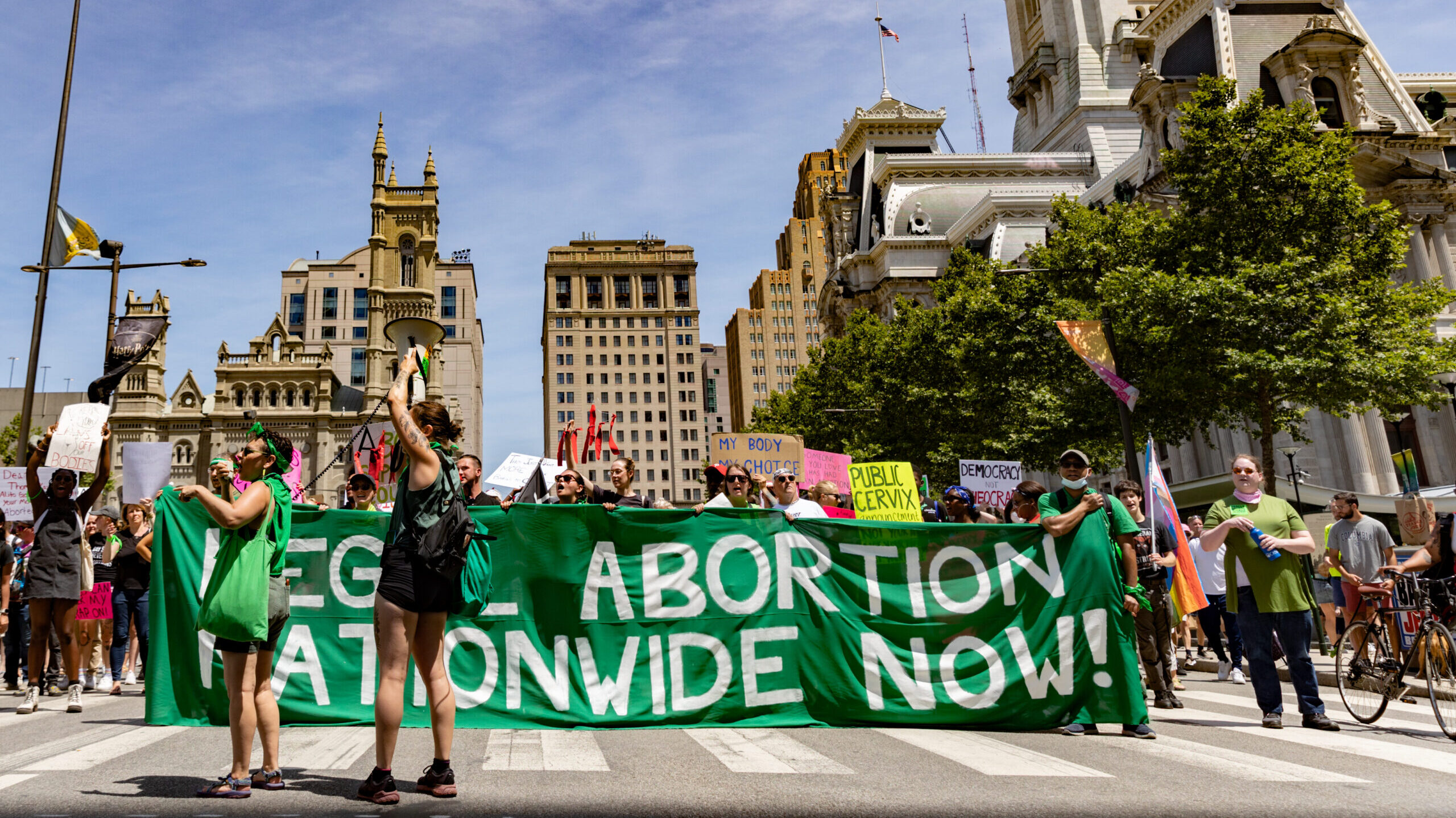 Abortion rights protestors rally on July 4, 2022 in Philadelphia, Pennsylvania....