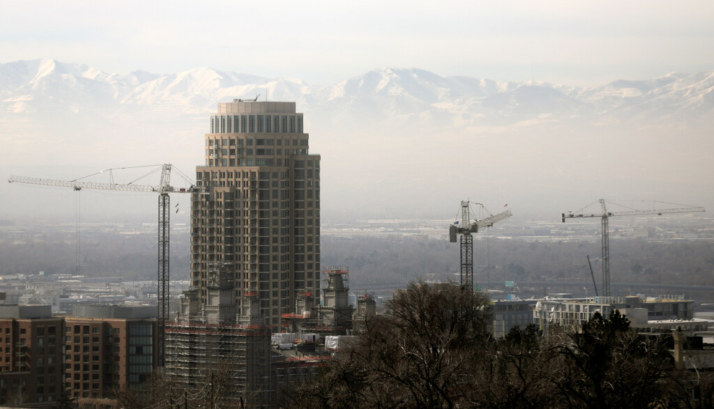 Smog settles over Salt Lake City during an inversion on Wednesday, Jan. 12, 2022. With Utah's winte...