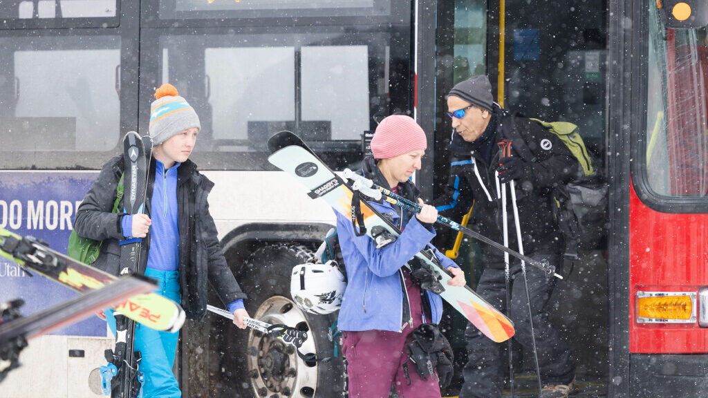 Skiers disembark from the Utah Transit Authority TRAX line at the Alta Ski Resort. Ski prices are c...