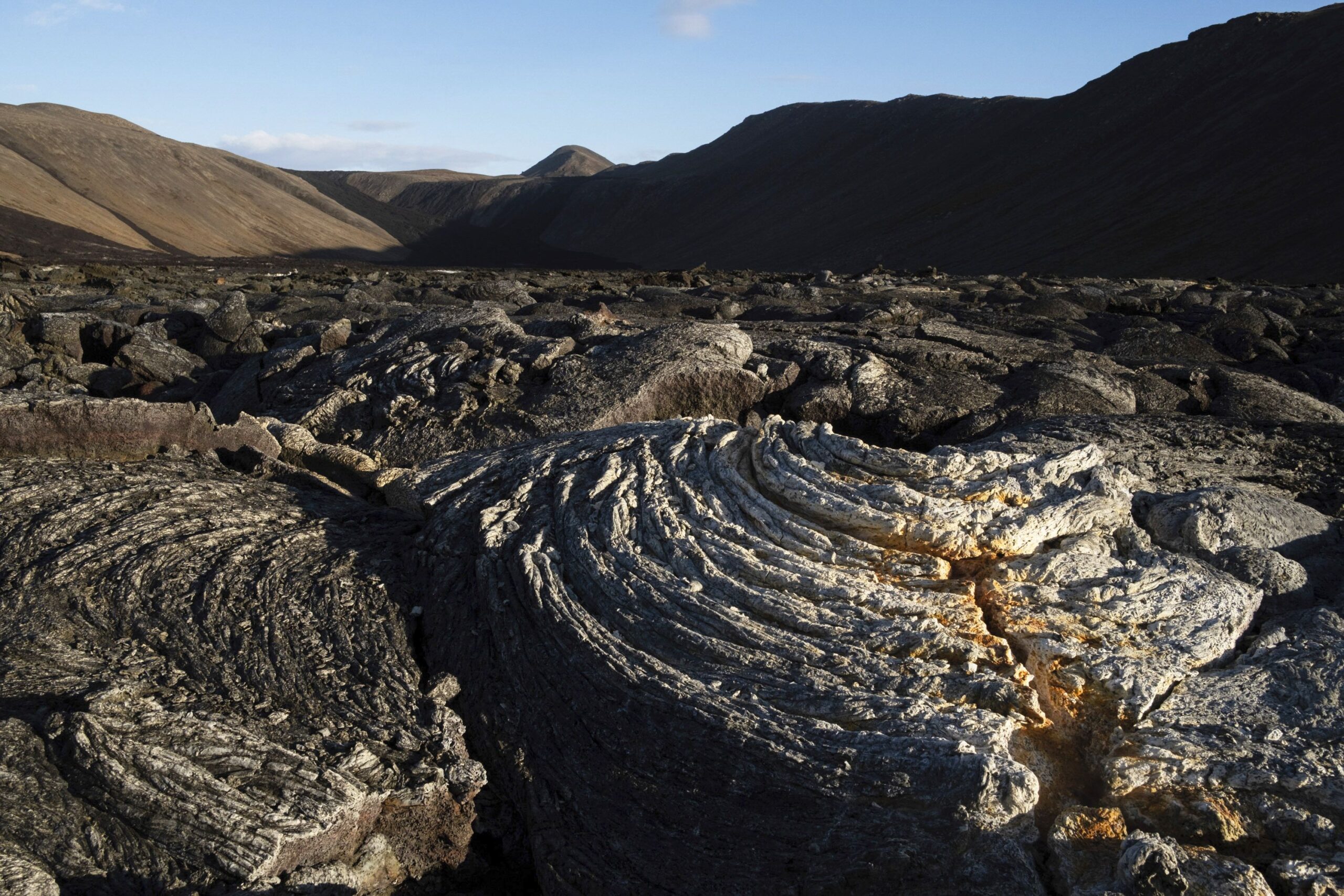 A lava field formed after the 2021 eruption of the Fagradalsfjall volcano and the site is located c...