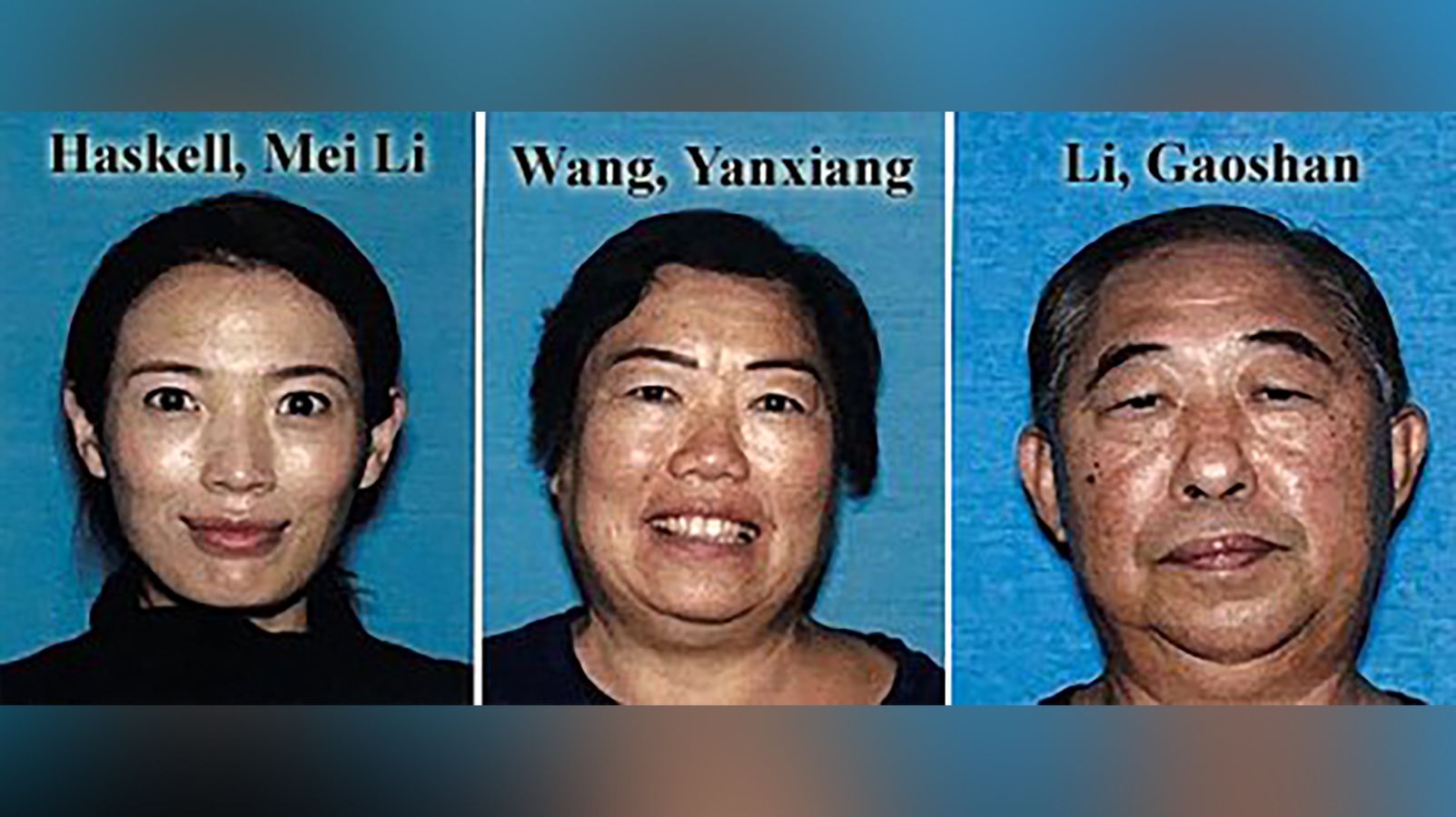Police say Mei Li Haskell, 37, Yanxiang Wang, 64, and Gaoshan Li, 71, are unaccounted for. (Los Ang...