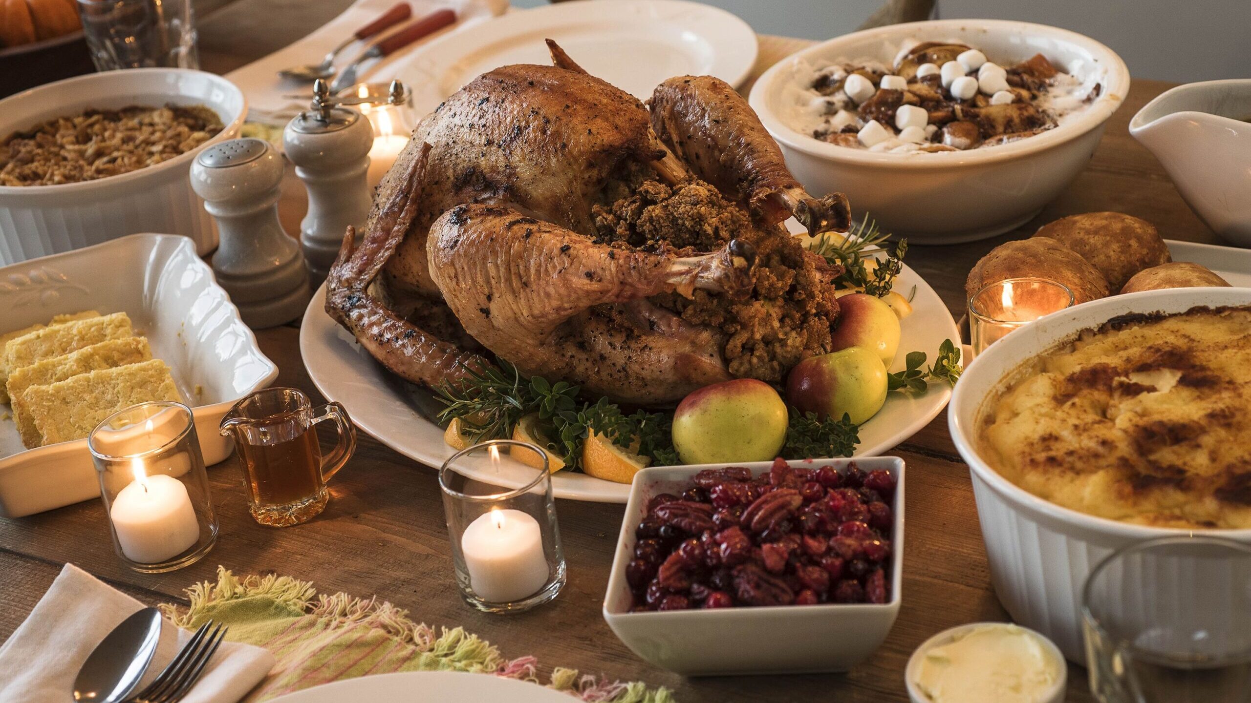 turkey and thanksgiving dinner shown -- food safety is especially important around the holidays...