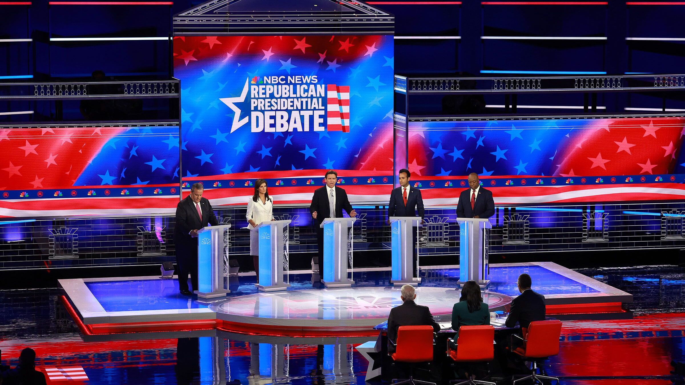 Republican presidential candidates participate in the third primary debate in Miami on November 8. ...