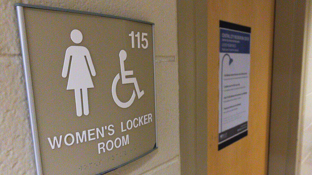 Signage on the locker rooms at Central City Recreation Center in Salt Lake City on Monday, Dec. 4, ...