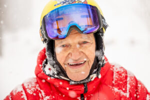 Junior Bounous, 98, poses for a portrait after skiing at Snowbird on Thursday, Dec. 7, 2023.