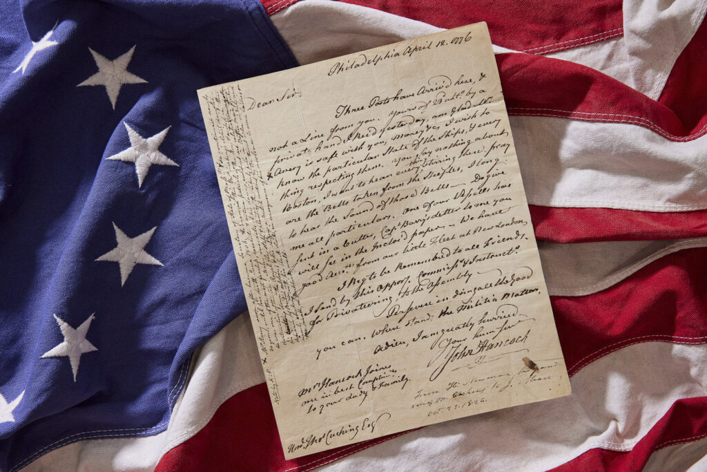 A letter from John Hancock dated April 18, 1776, is seen in this photo provided by The Raab Collection.