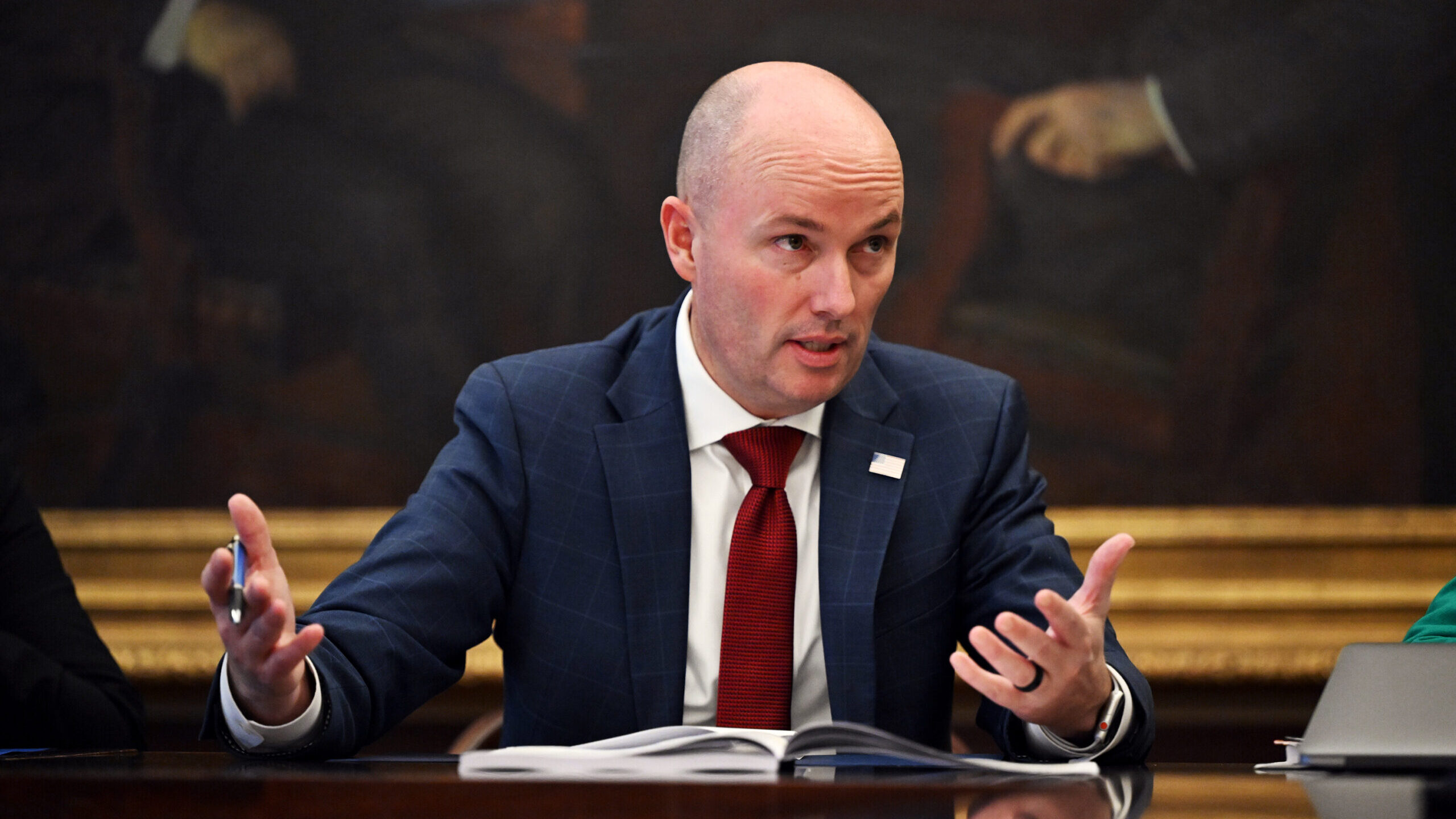 Gov. Spencer Cox explains portions of the proposal as he and Lt. Gov. Deidre Henderson sit down wit...