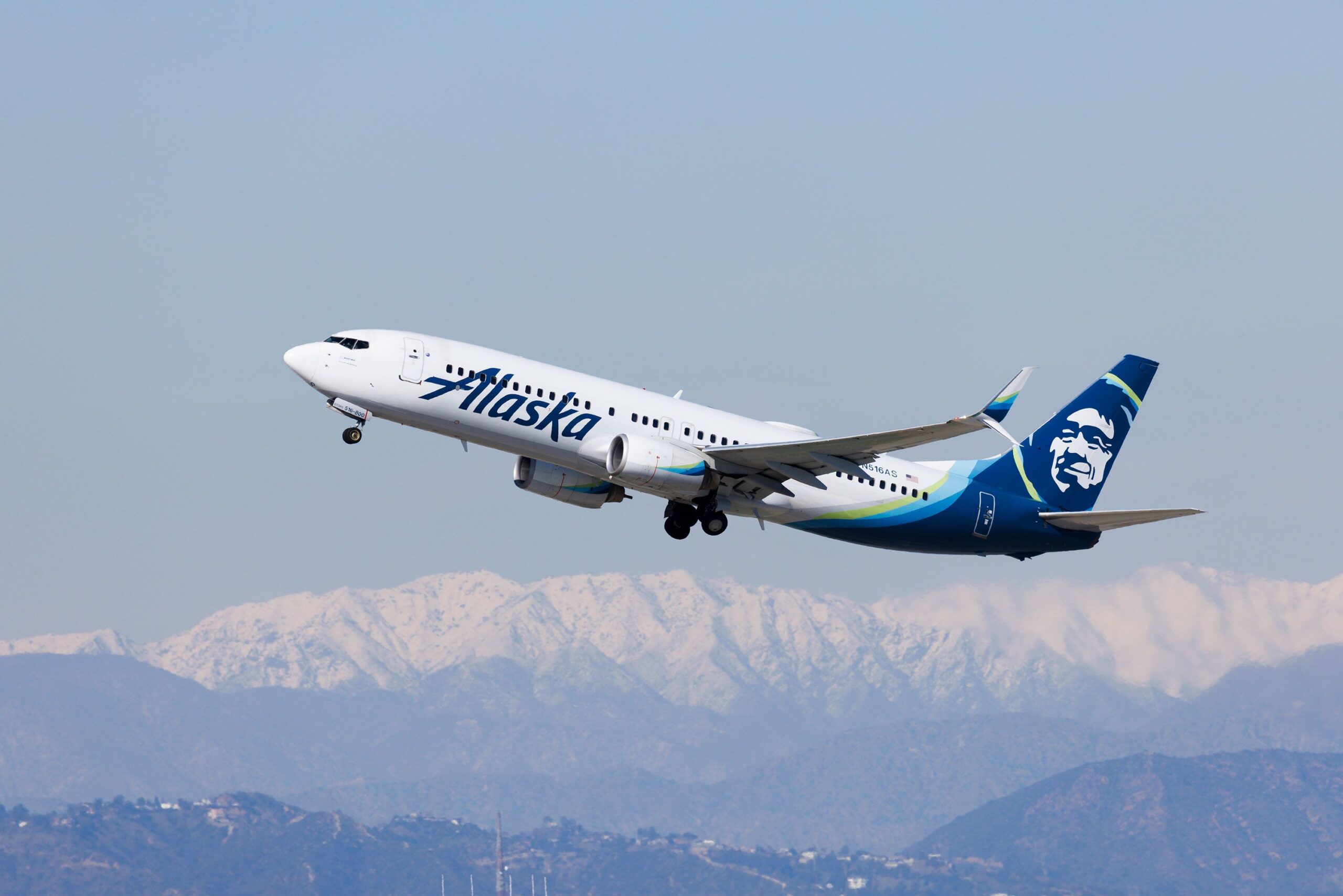 Alaska Airlines airplane takes off from the south runway at the Los Angeles International Airport, ...