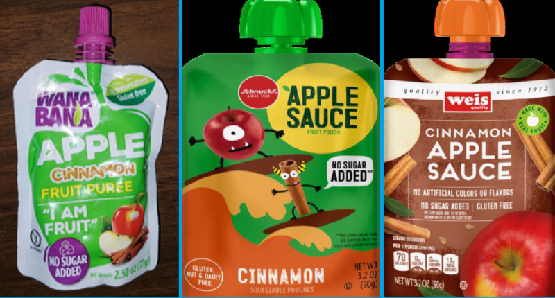 Images of recalled cinnamon apple puree and applesauce products....
