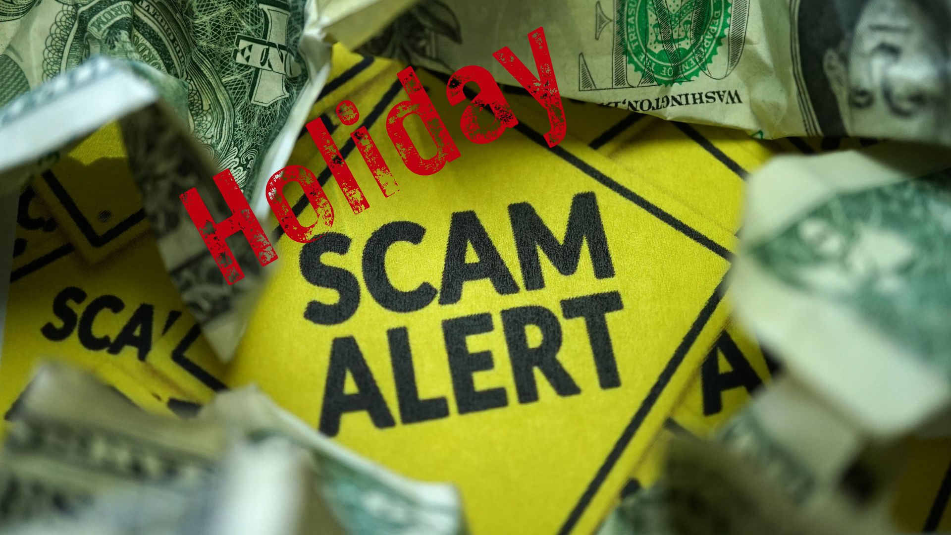 A warning sign says holiday scam alert. Scams occur a lot in everyday life, however they occur even...