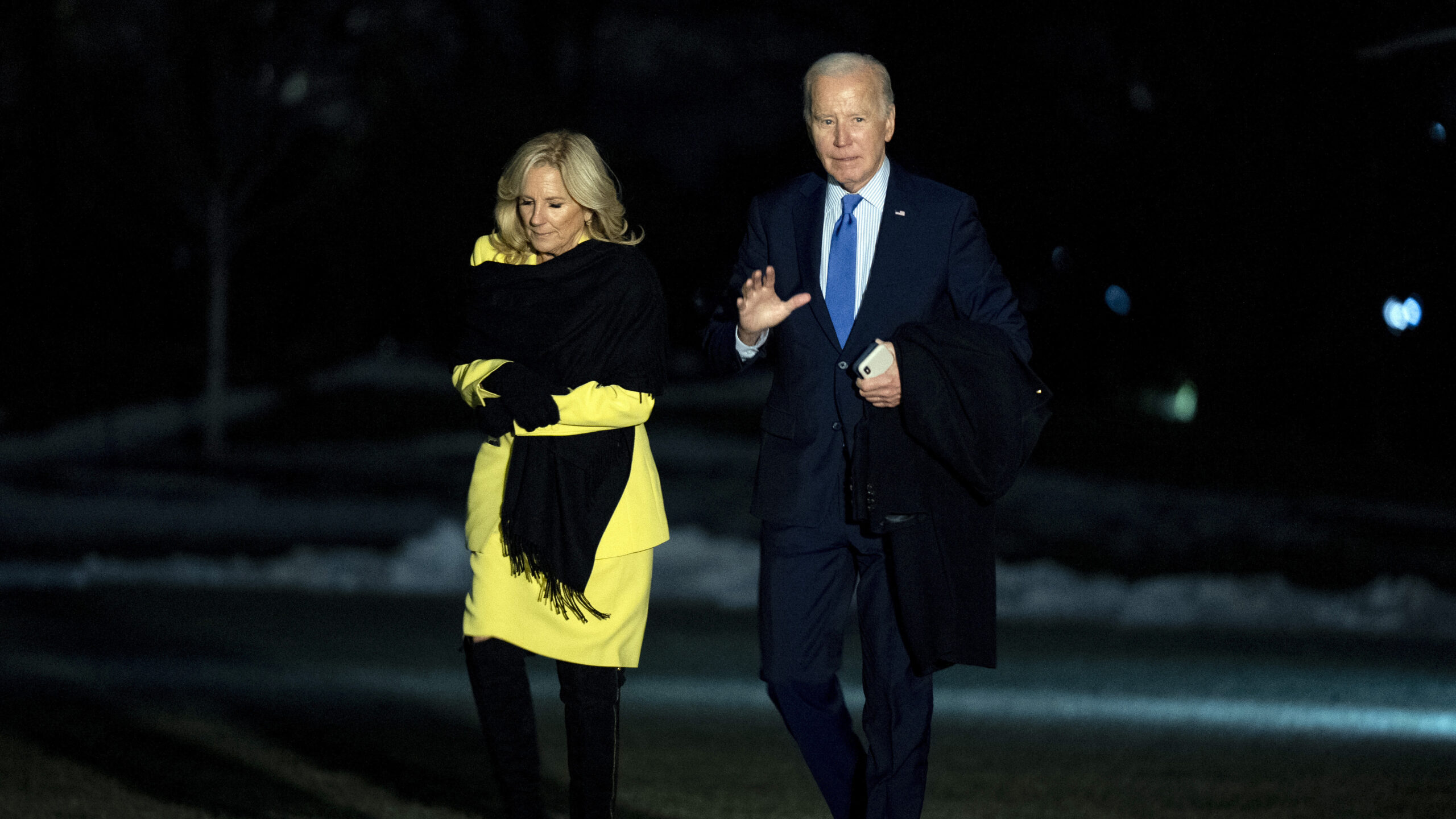 President Joe Biden and first lady Jill Biden arrive at the White House in Washington,...