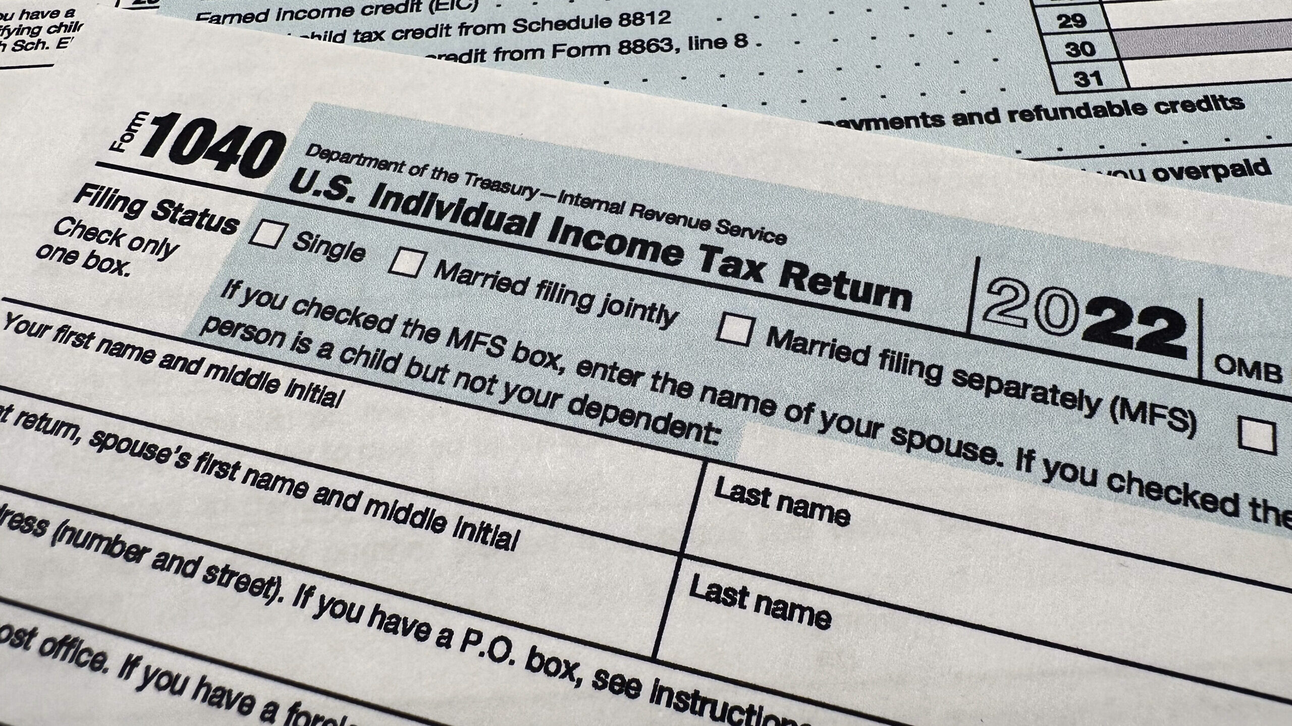 1040 form shown, tax refund season is here...