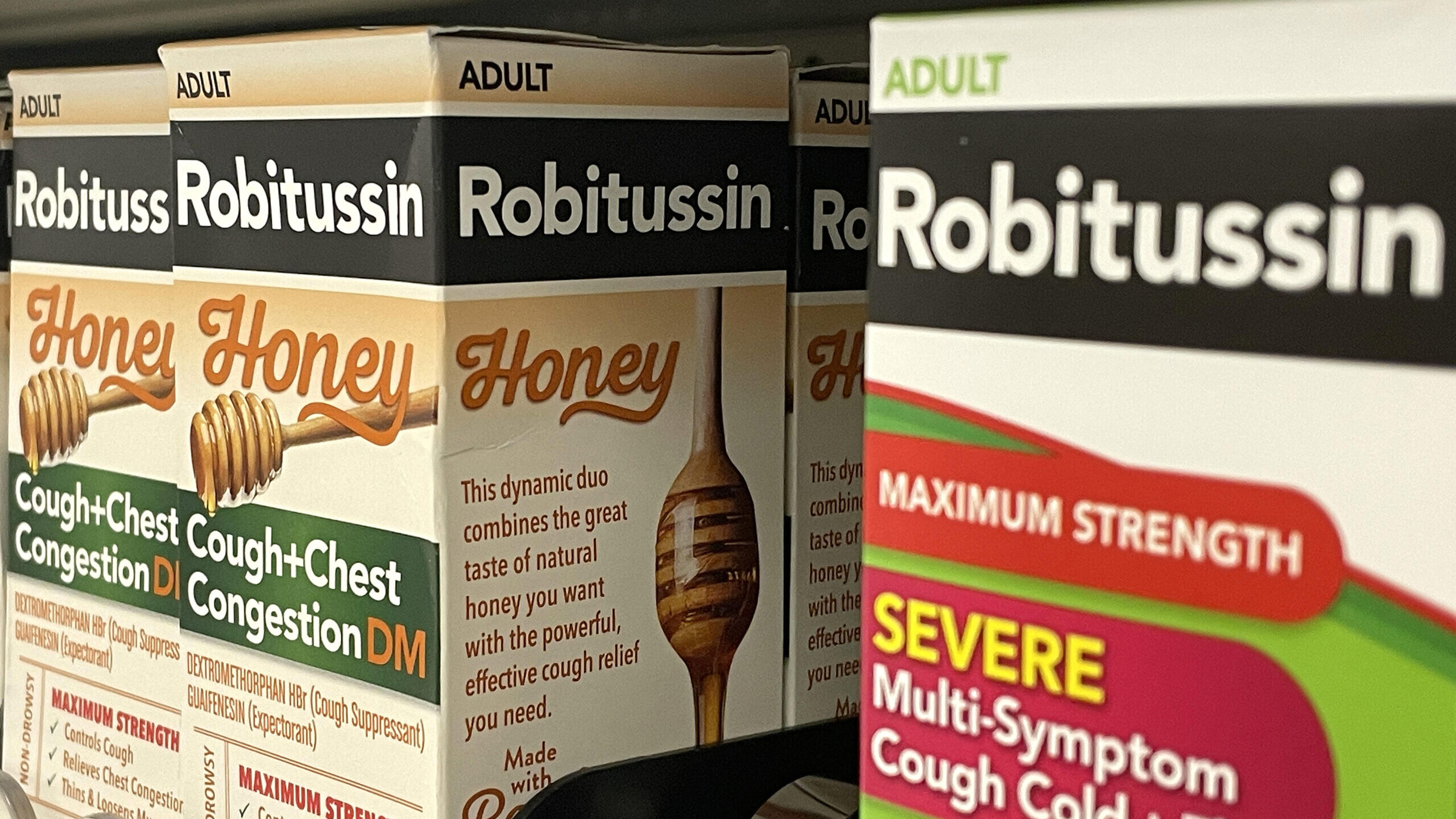 Packages of Robitussin Honey are displayed on a shelf at a Target store on January 25, 2024 in San ...