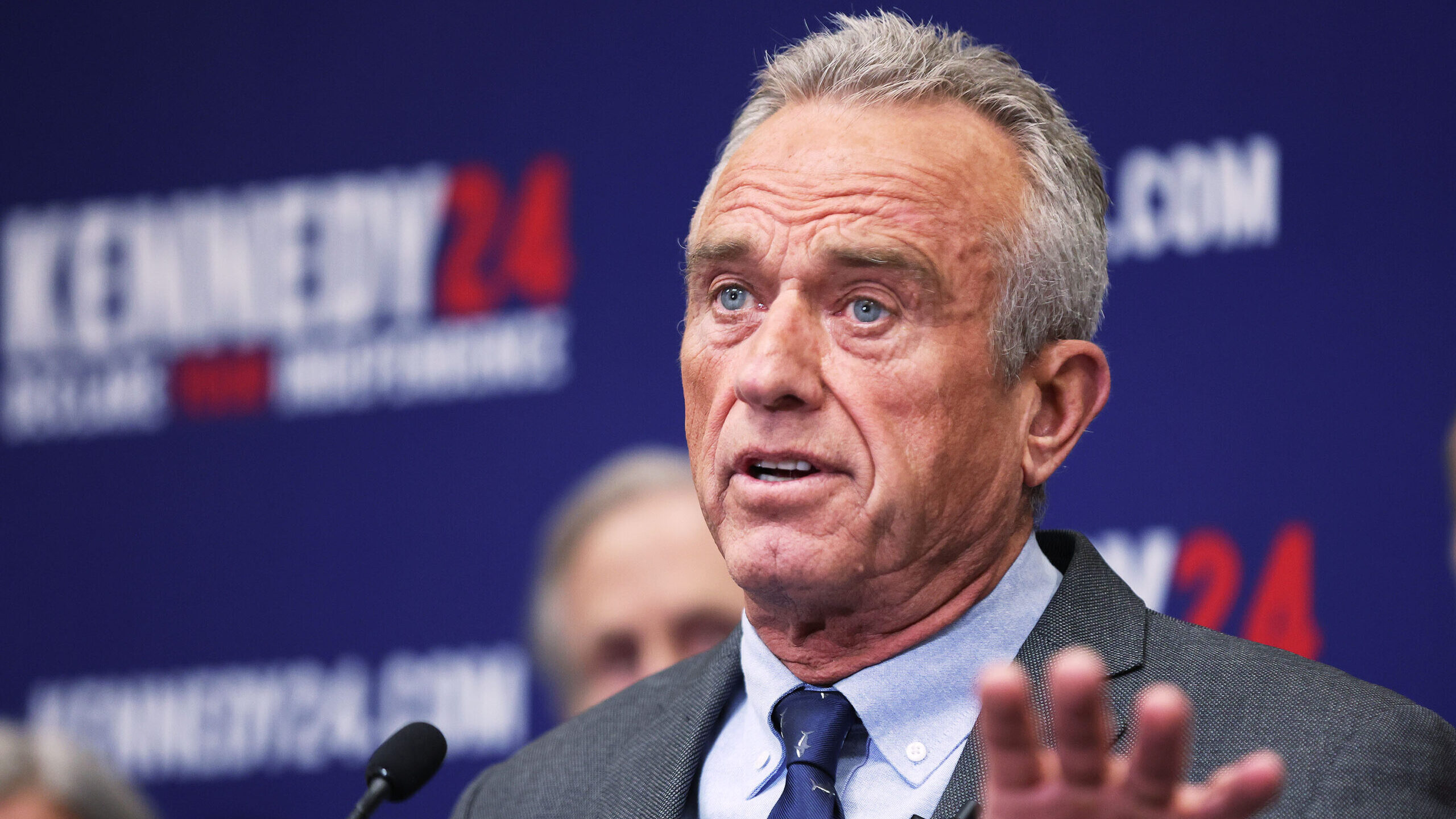 Independent presidential candidate Robert F. Kennedy Jr. speaks during a press conference at the Ea...