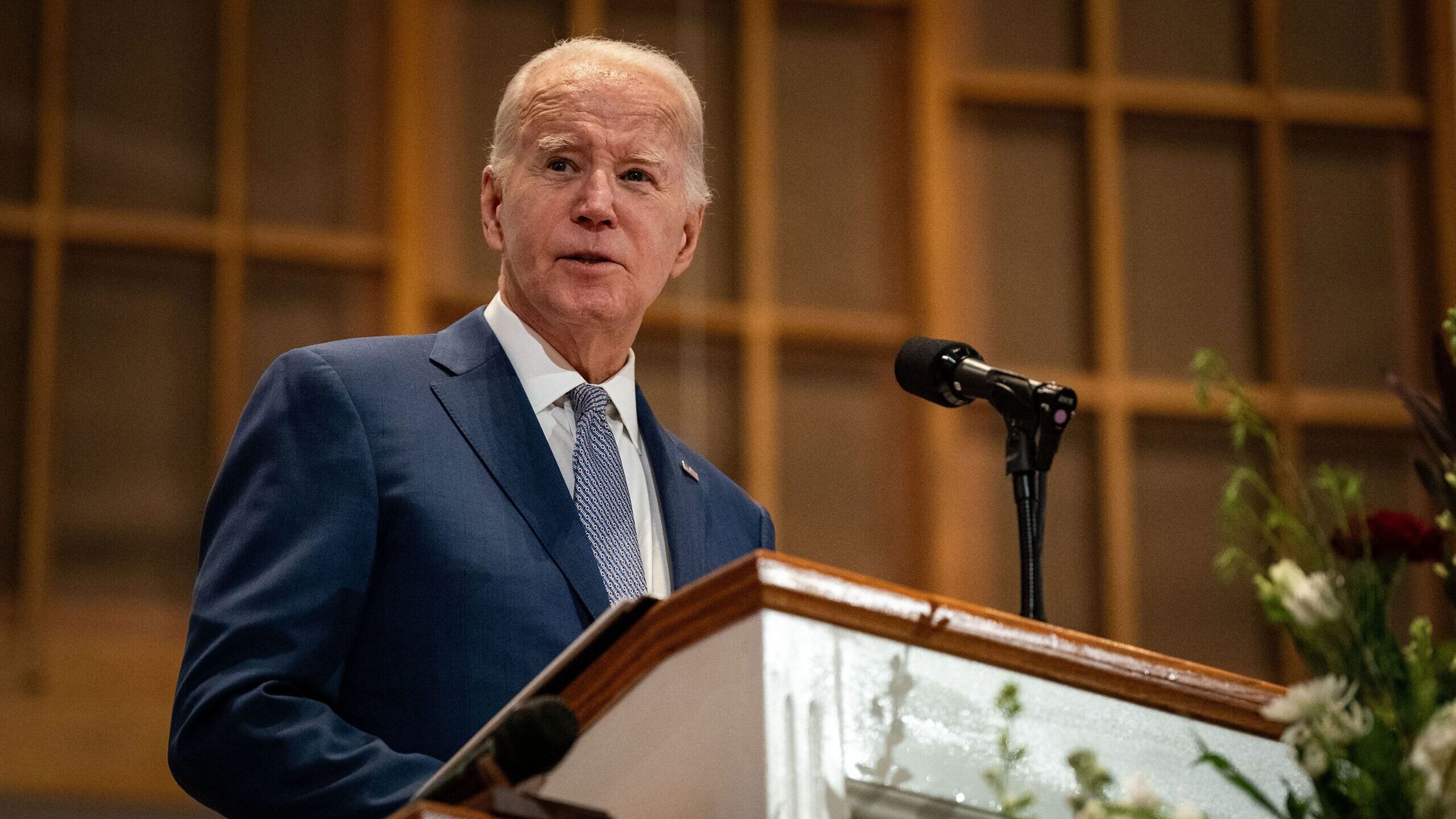 Biden delivers remarks at the St. John Baptist Church in Columbia, South Carolina, on January 28, 2...