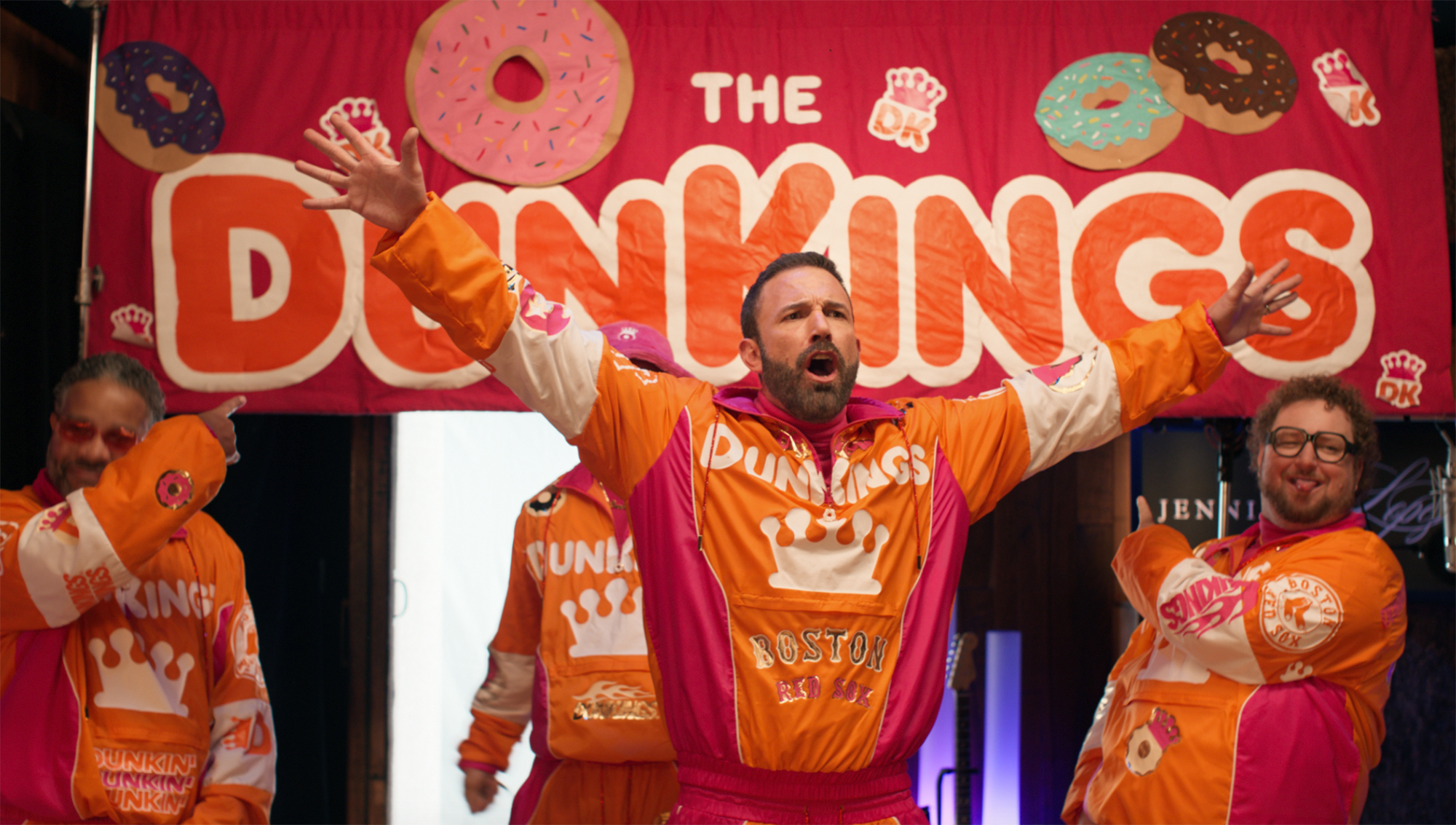 This photo provided by Dunkin' shows Ben Affleck in a still from the company's 2024 Super Bowl NFL ...