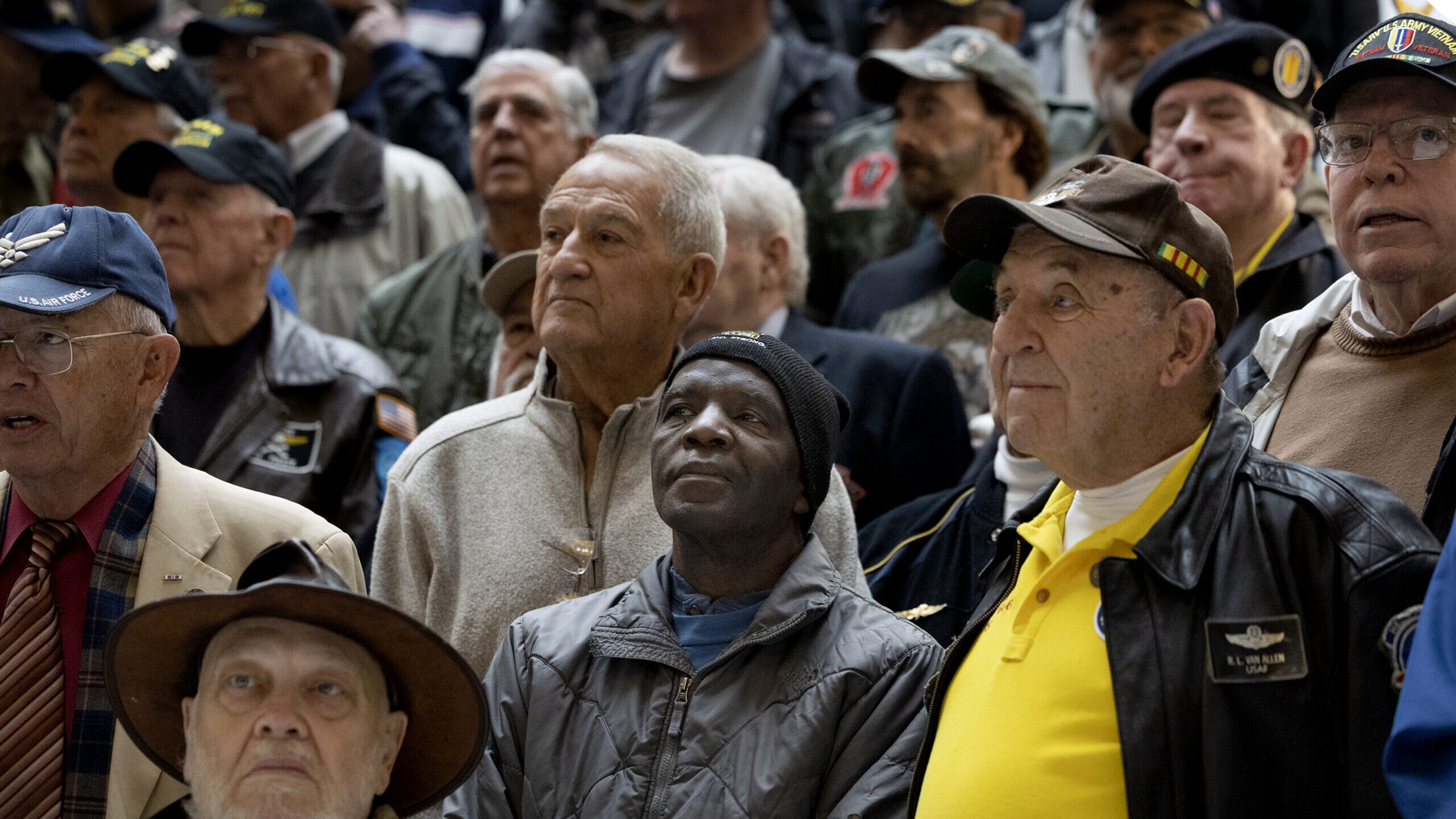 FILE: Vietnam War veterans gather for a photograph following a ceremony to recognize and honor Viet...